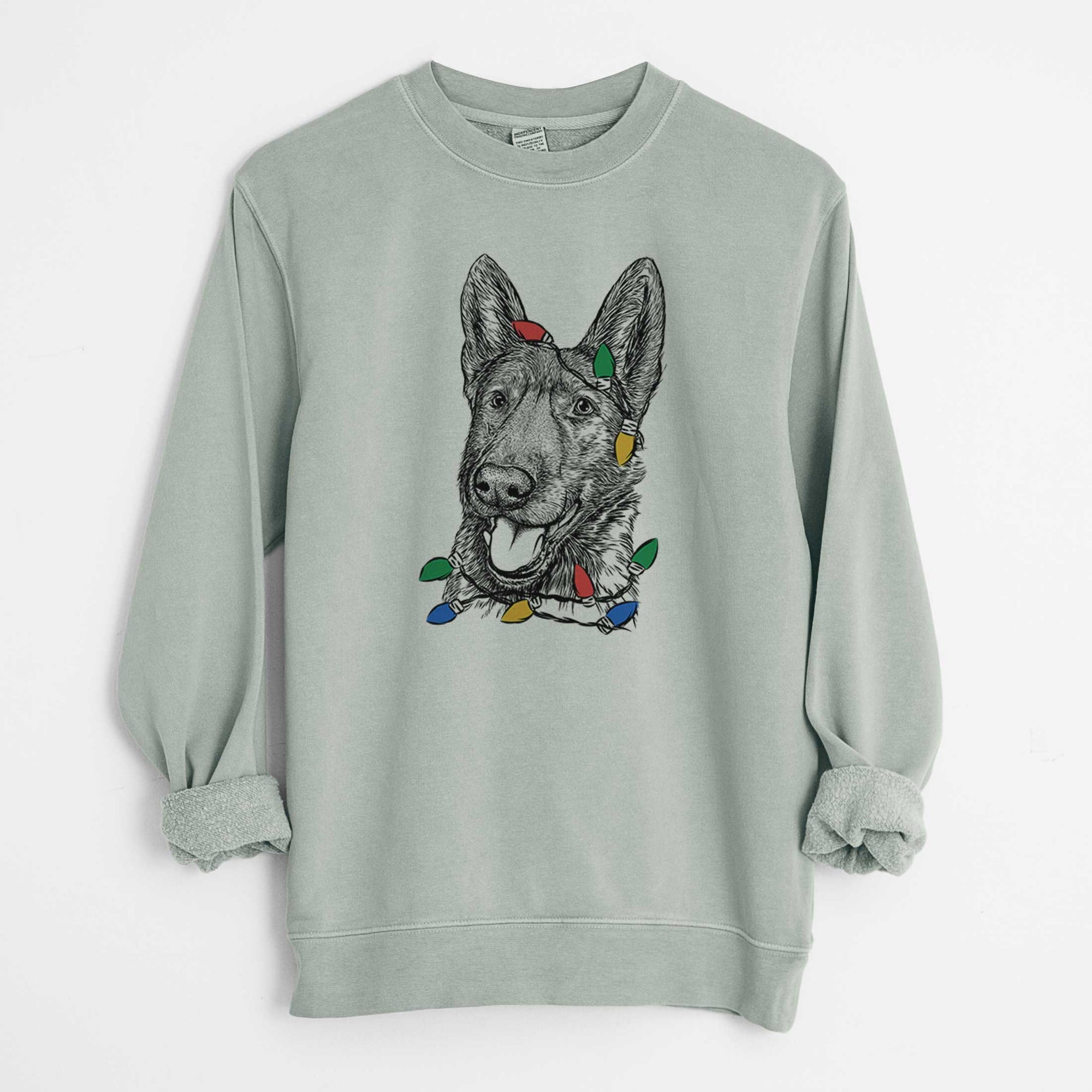 Christmas Lights Tena the German Shepherd - Unisex Pigment Dyed Crew Sweatshirt