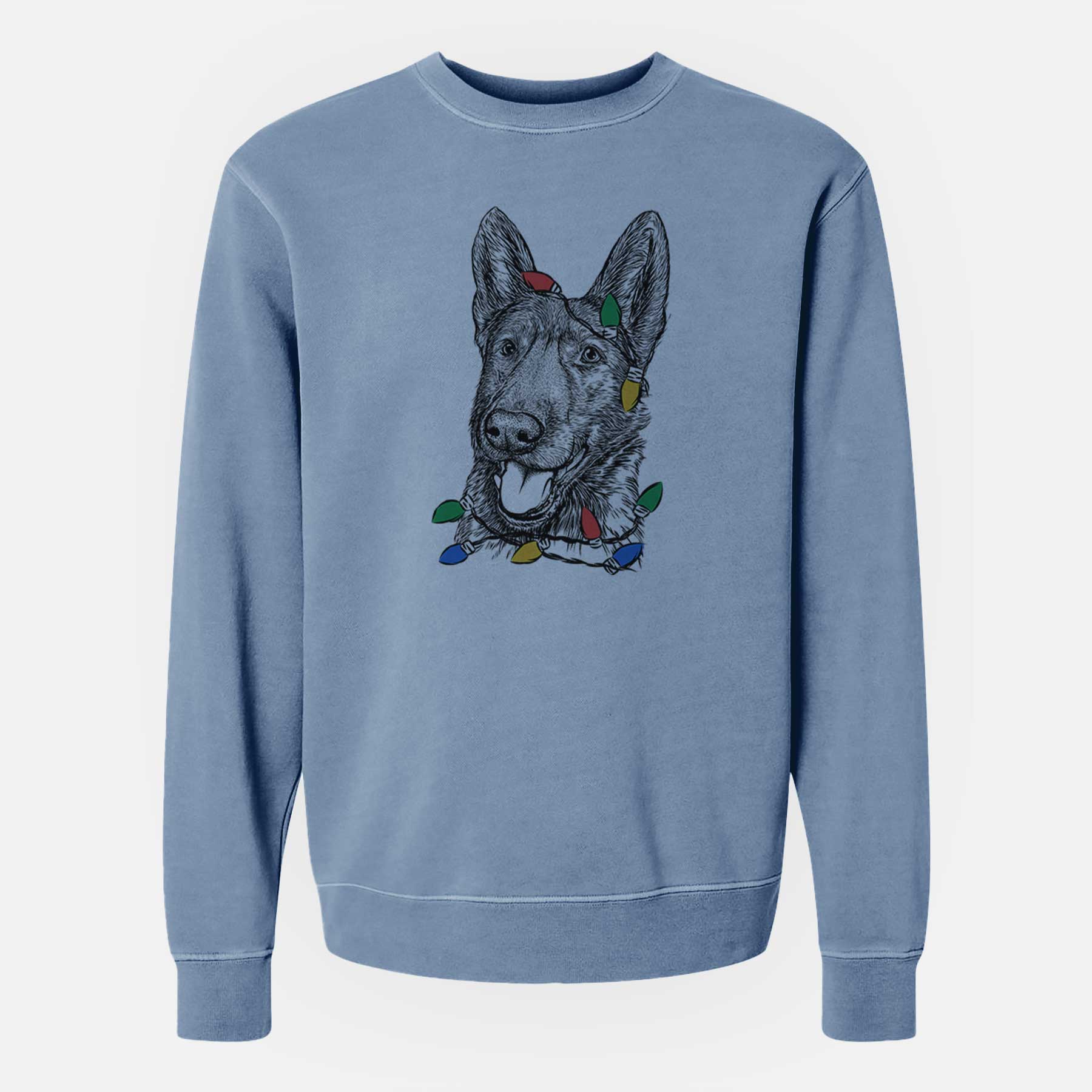 Christmas Lights Tena the German Shepherd - Unisex Pigment Dyed Crew Sweatshirt