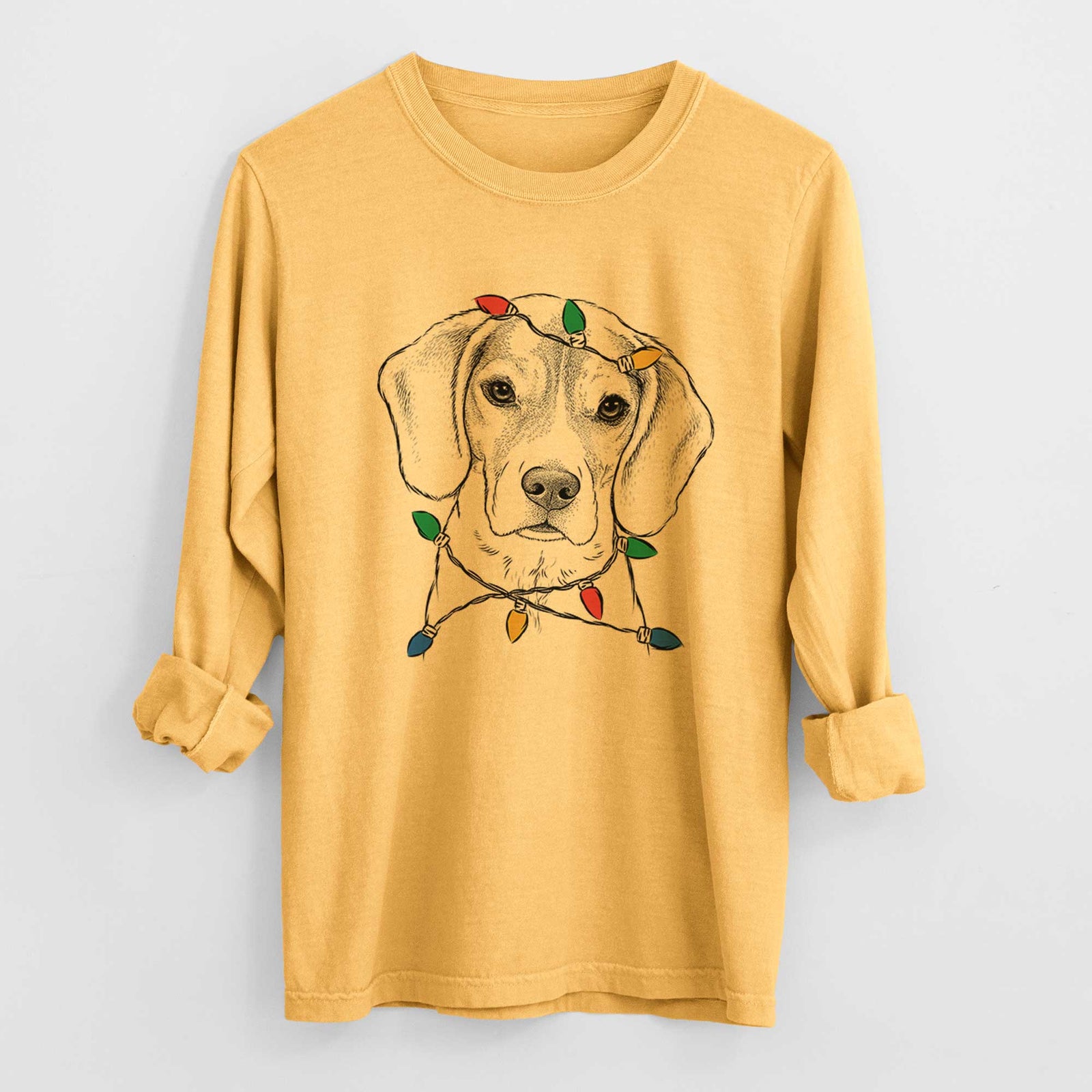 Christmas Lights Thea the Beagle - Heavyweight 100% Cotton Long Sleeve