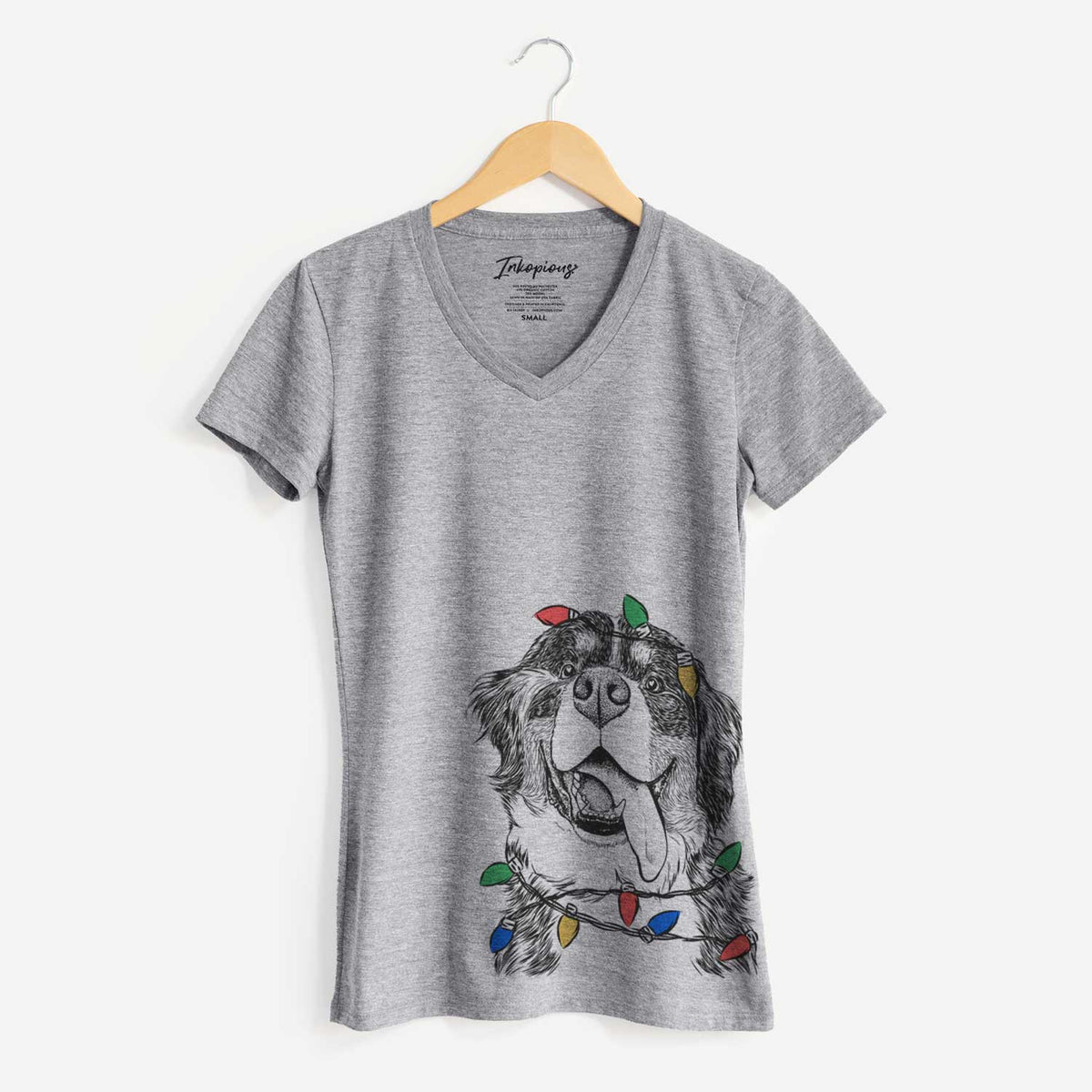 Christmas Lights Theo the Bernese Mountain Dog - Women's V-neck Shirt