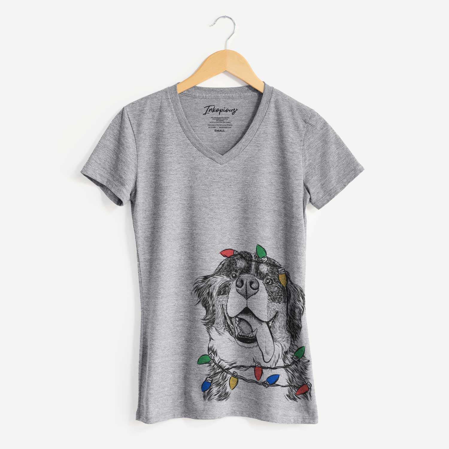 Christmas Lights Theo the Bernese Mountain Dog - Women's V-neck Shirt