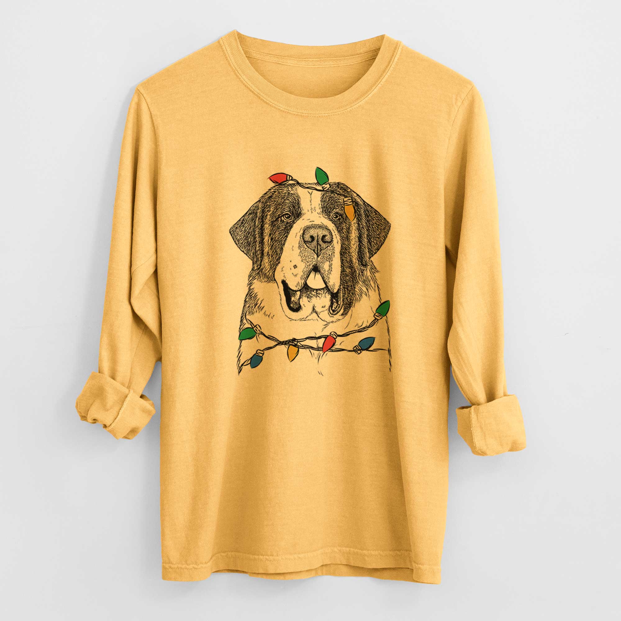 Christmas Lights Thor the Saint Bernard - Heavyweight 100% Cotton Long Sleeve