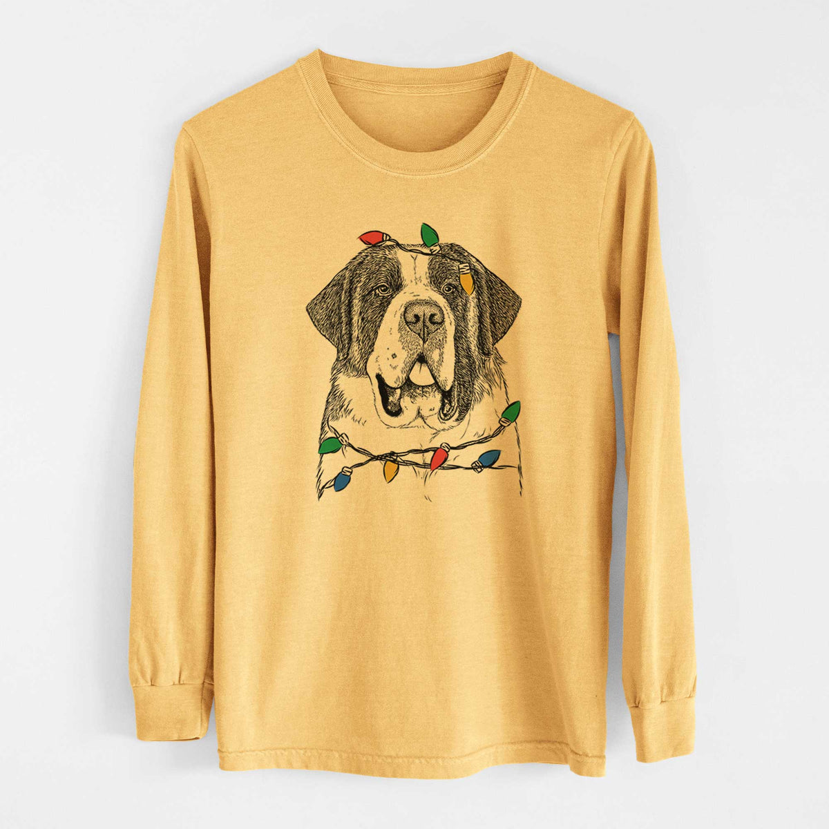 Christmas Lights Thor the Saint Bernard - Heavyweight 100% Cotton Long Sleeve