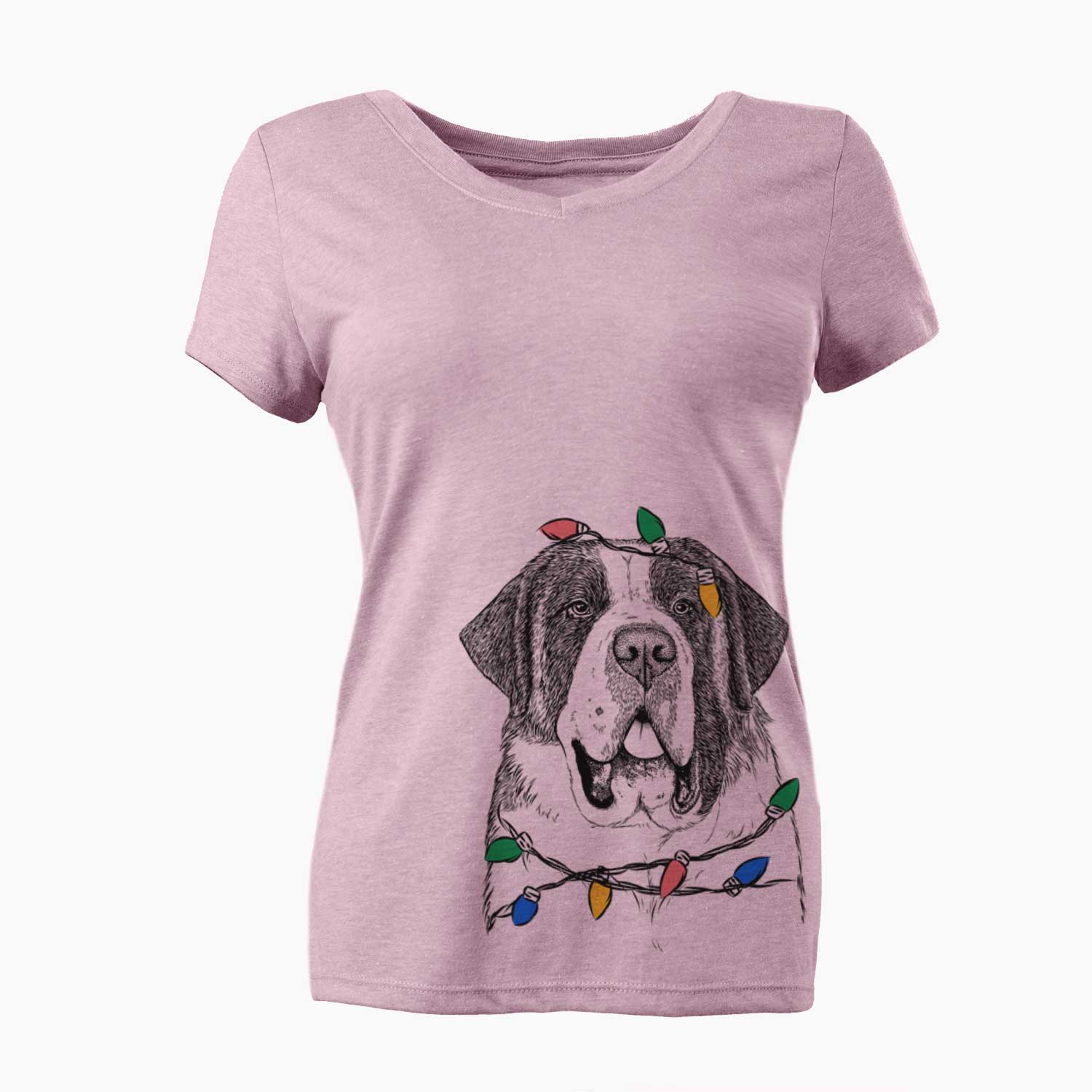 Christmas Lights Thor the Saint Bernard - Women's V-neck Shirt