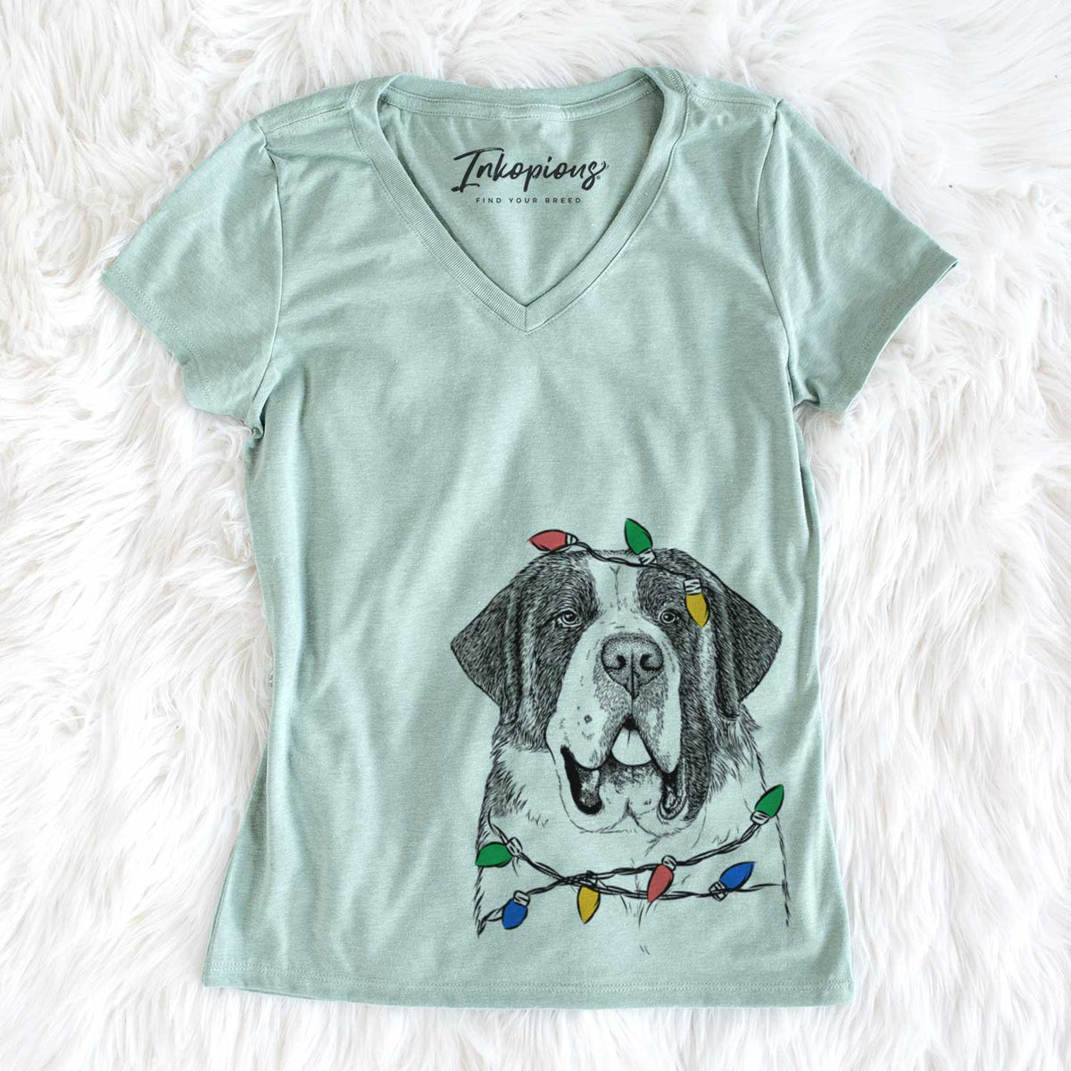 Christmas Lights Thor the Saint Bernard - Women&#39;s V-neck Shirt