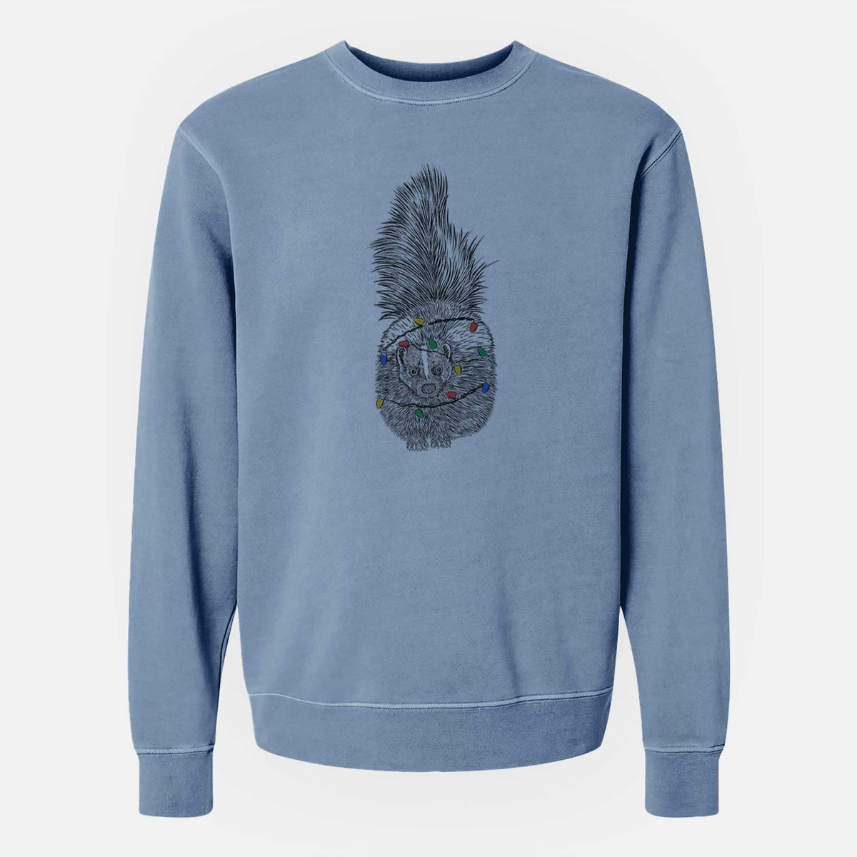 Christmas Lights Tibbs the Skunk - Unisex Pigment Dyed Crew Sweatshirt