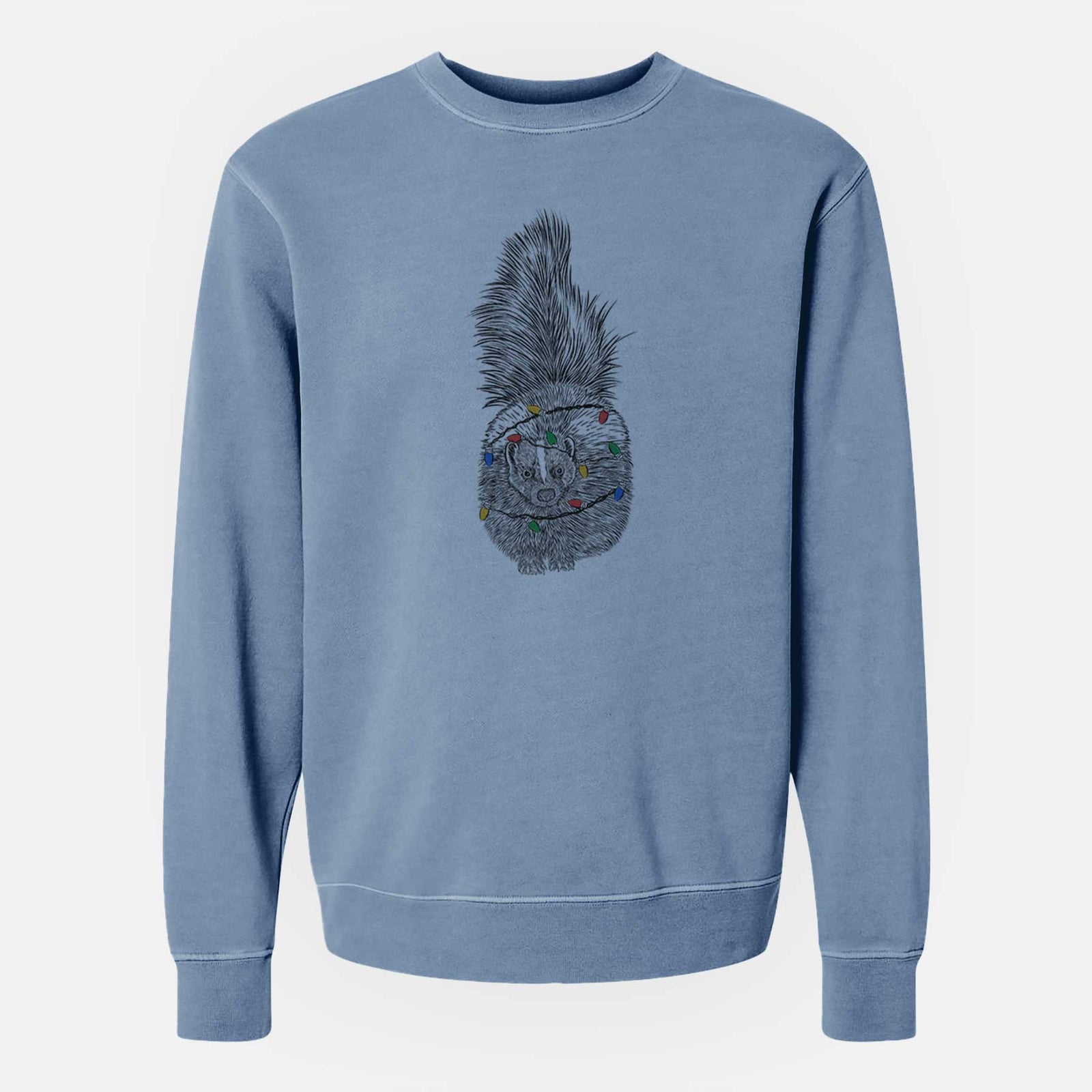 Christmas Lights Tibbs the Skunk - Unisex Pigment Dyed Crew Sweatshirt