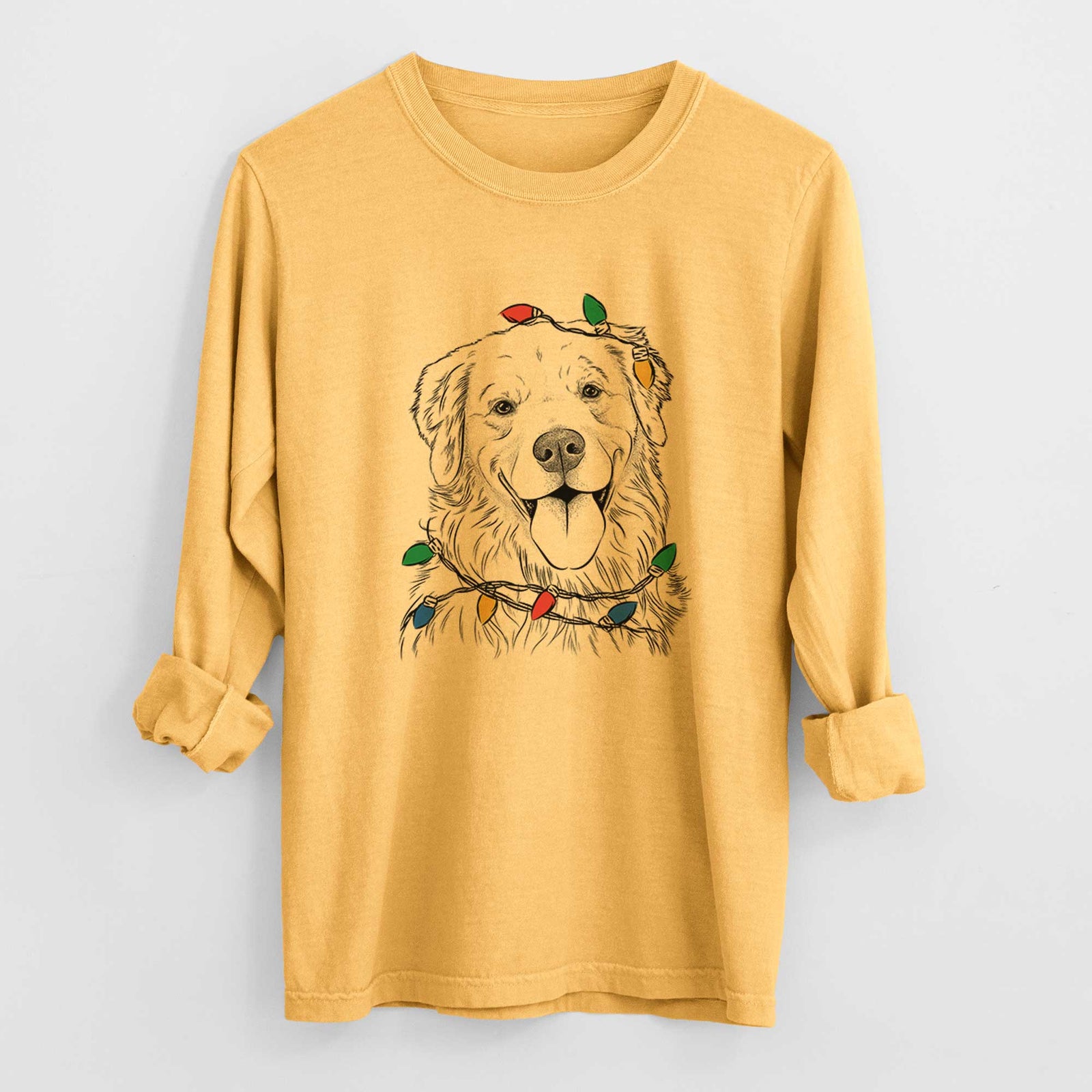 Christmas Lights Ticket the Golden Retriever - Heavyweight 100% Cotton Long Sleeve