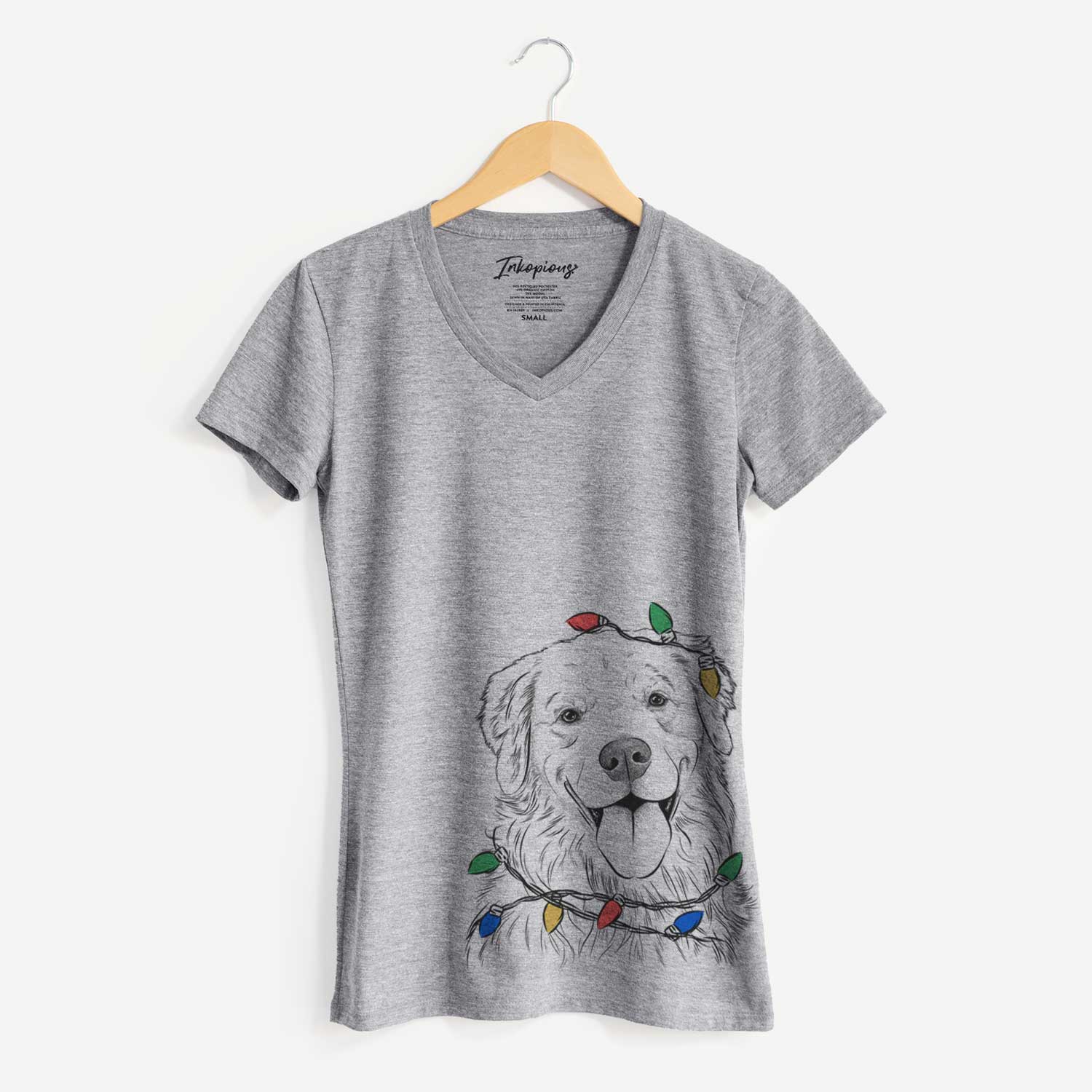 Christmas Lights Ticket the Golden Retriever - Women's V-neck Shirt