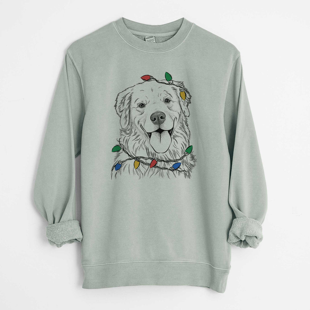 Christmas Lights Ticket the Golden Retriever - Unisex Pigment Dyed Crew Sweatshirt