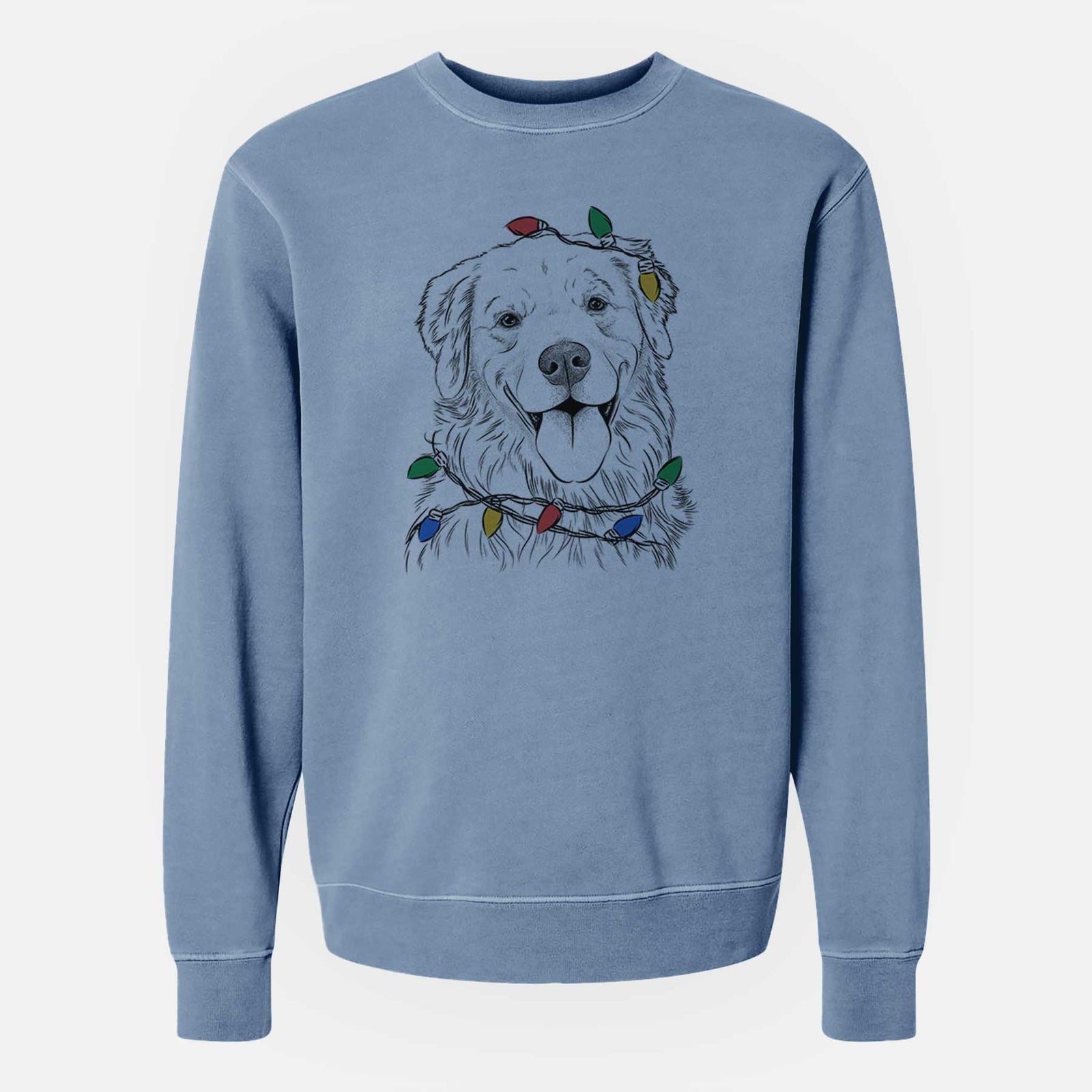 Christmas Lights Ticket the Golden Retriever - Unisex Pigment Dyed Crew Sweatshirt