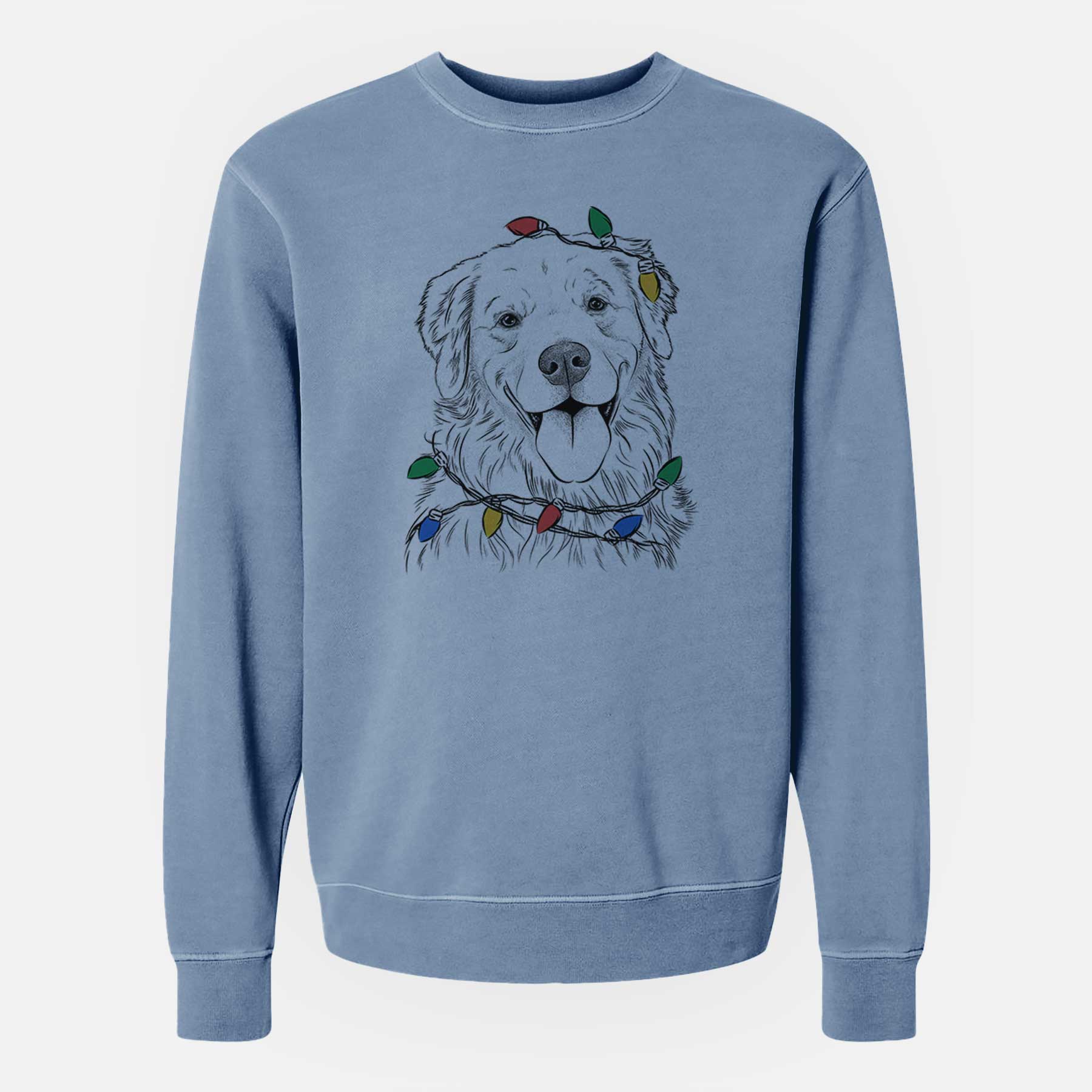 Christmas Lights Ticket the Golden Retriever - Unisex Pigment Dyed Crew Sweatshirt