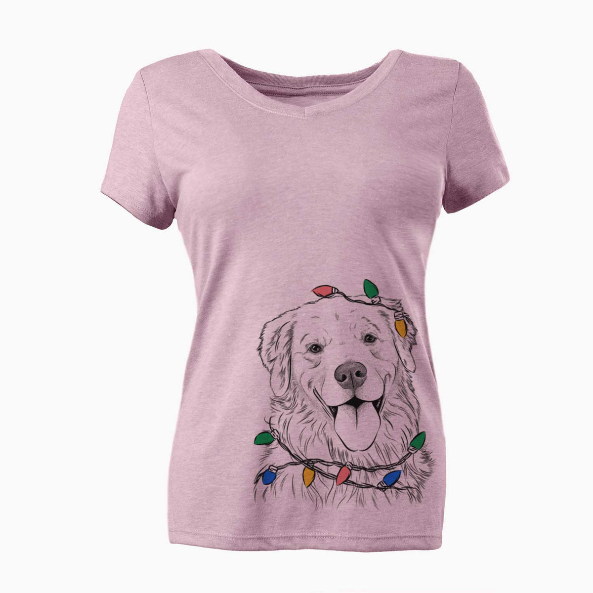 Christmas Lights Ticket the Golden Retriever - Women's V-neck Shirt