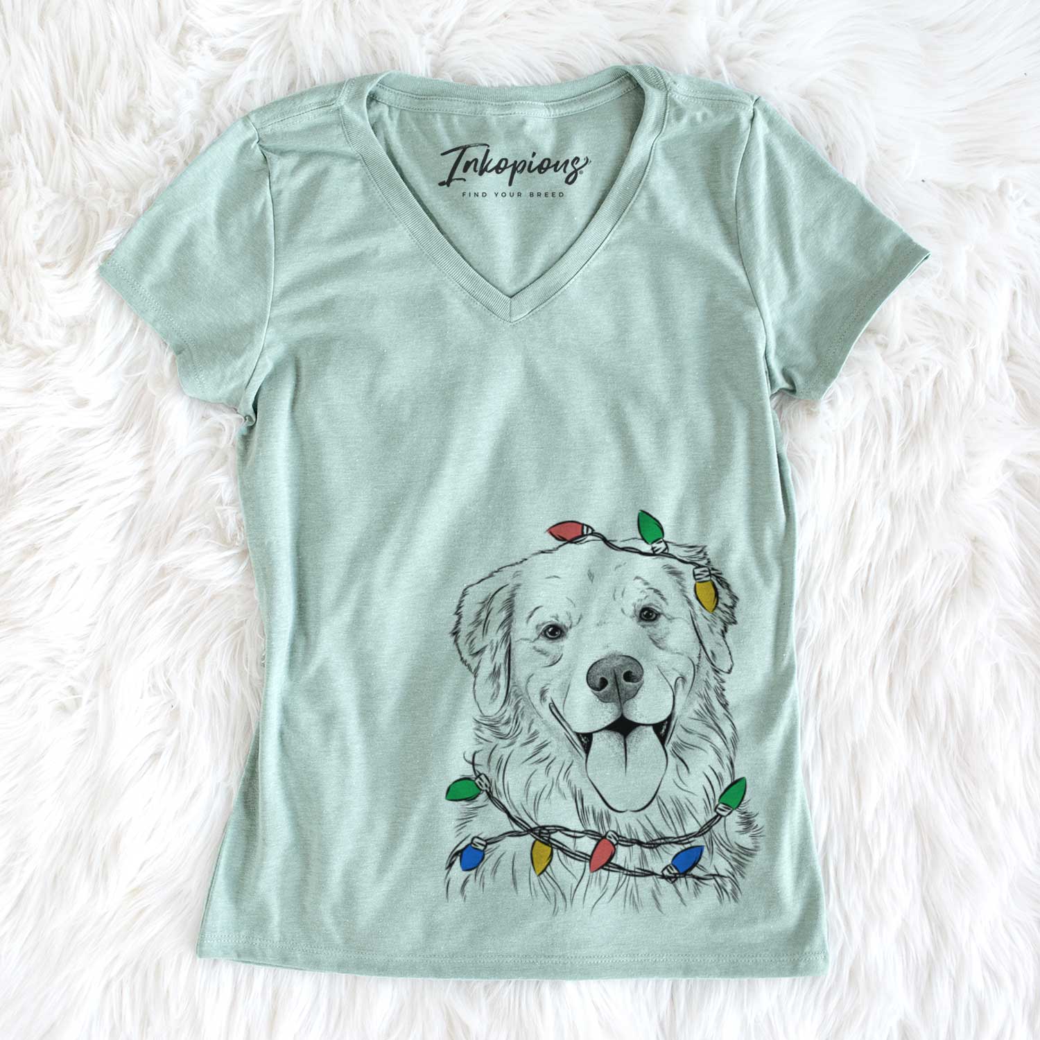 Christmas Lights Ticket the Golden Retriever - Women's V-neck Shirt