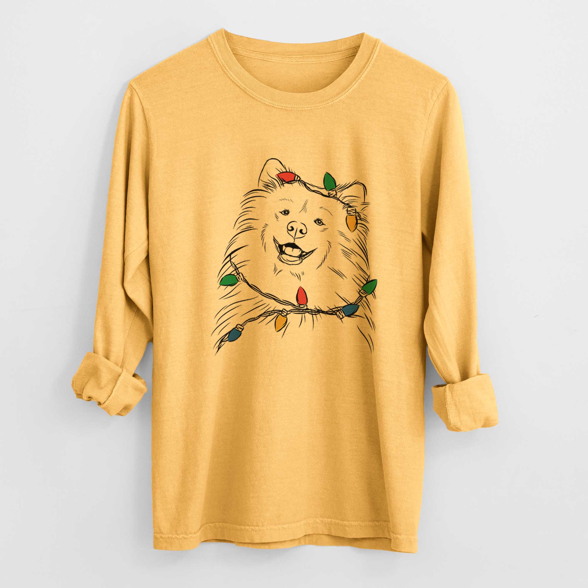 Christmas Lights Tillie the Samoyed - Heavyweight 100% Cotton Long Sleeve