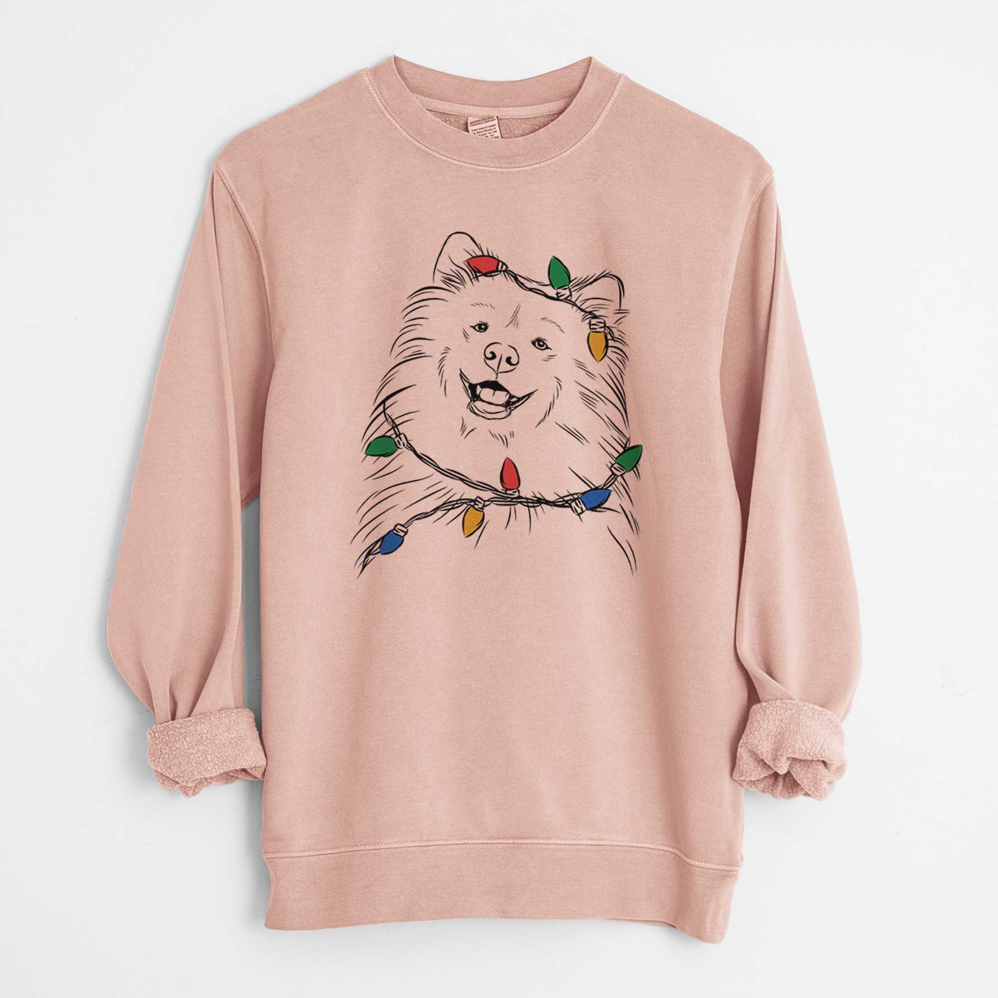 Christmas Lights Tillie the Samoyed - Unisex Pigment Dyed Crew Sweatshirt