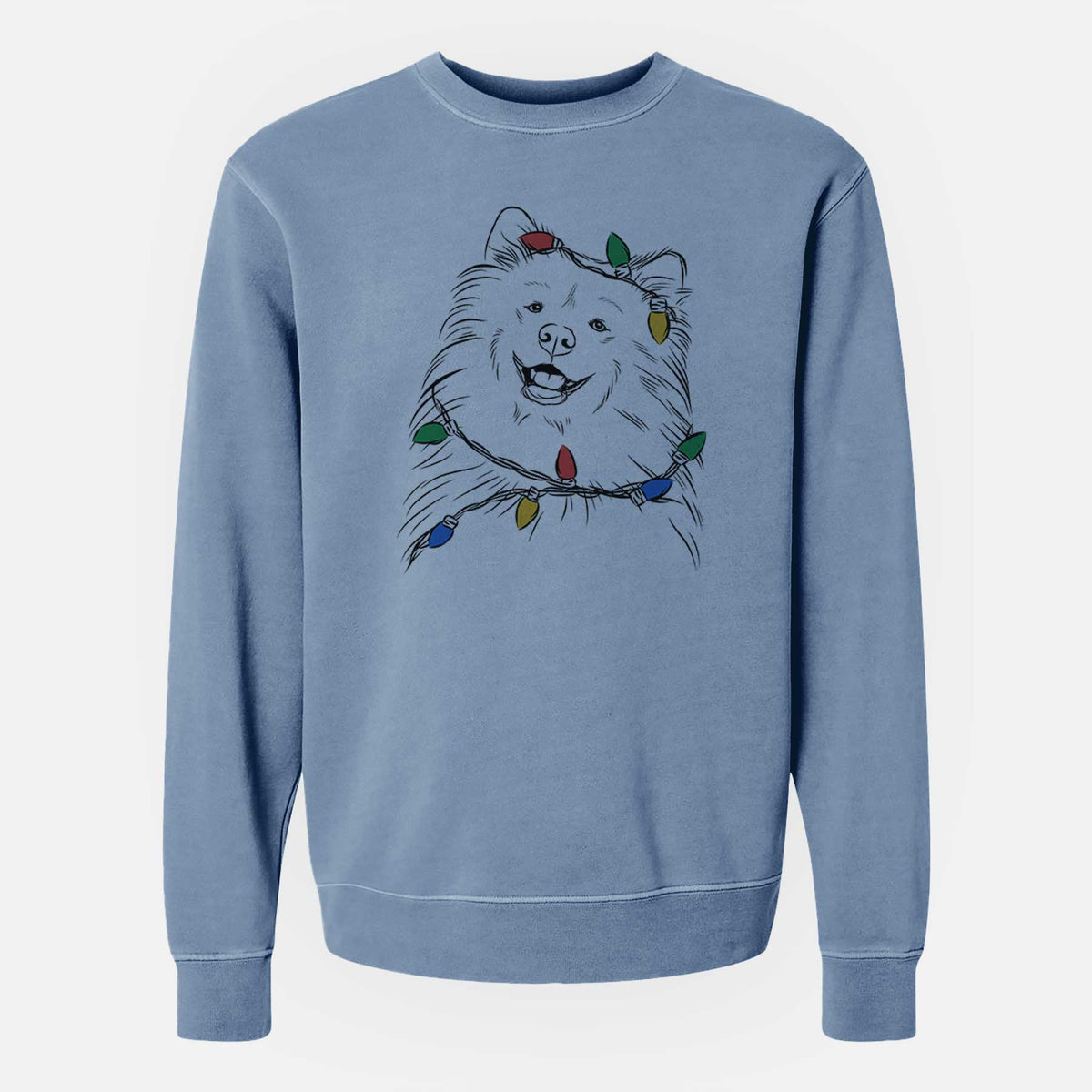 Christmas Lights Tillie the Samoyed - Unisex Pigment Dyed Crew Sweatshirt