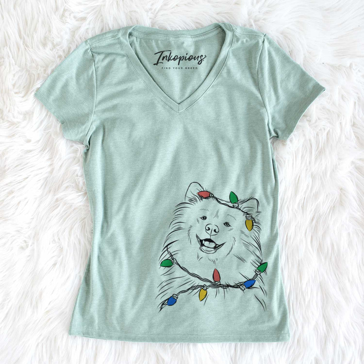 Christmas Lights Tillie the Samoyed - Women&#39;s V-neck Shirt