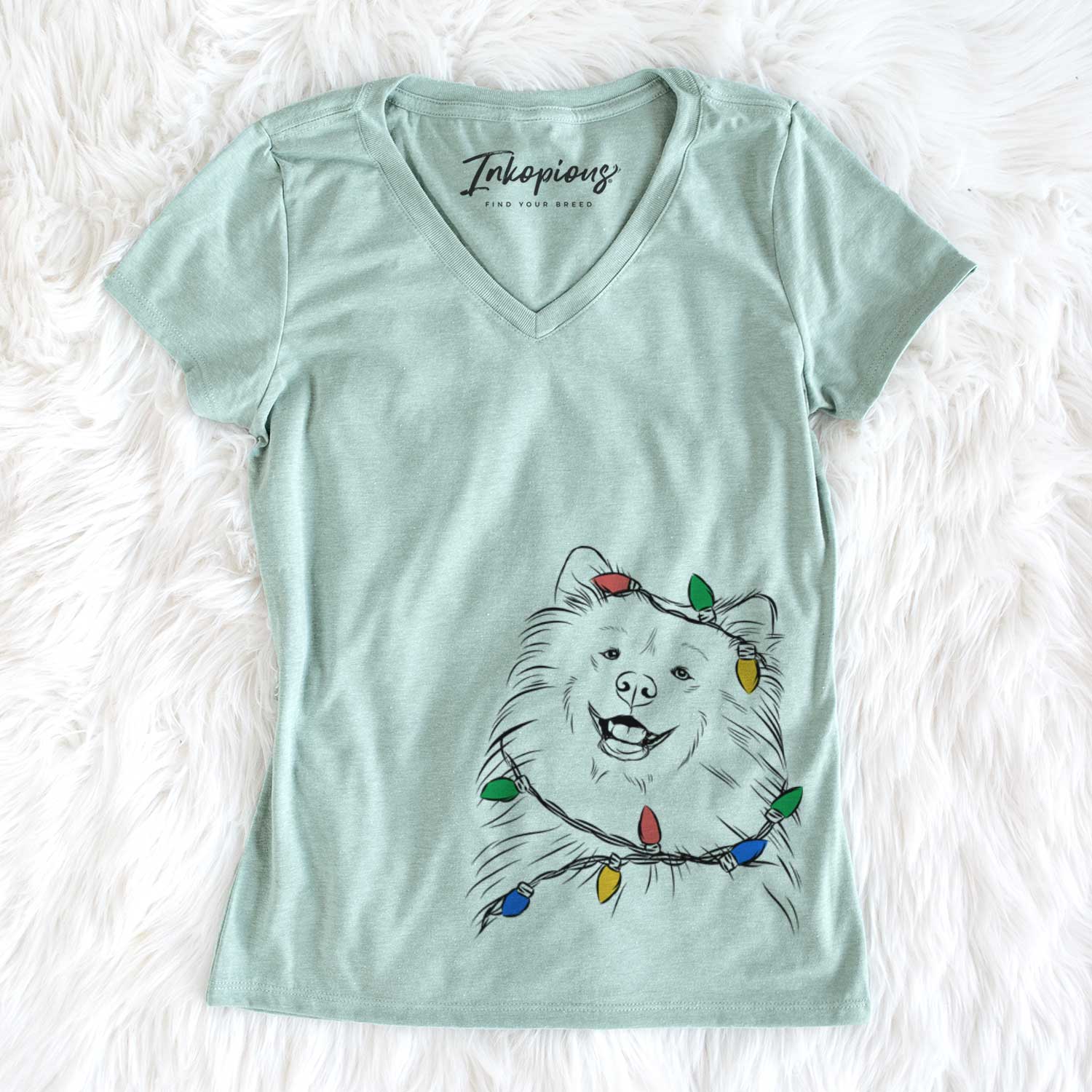 Christmas Lights Tillie the Samoyed - Women's V-neck Shirt