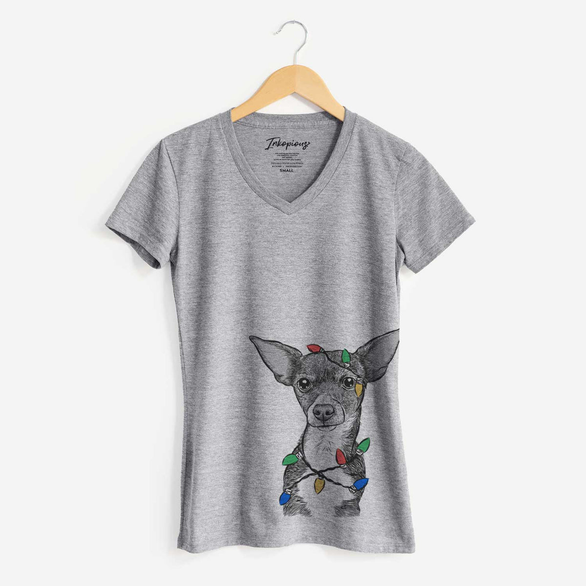 Christmas Lights Tiny Archie the Mixed Breed - Women's V-neck Shirt