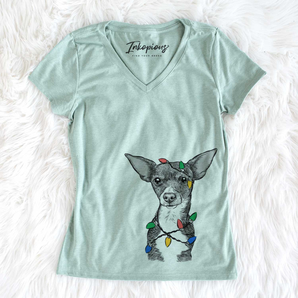 Christmas Lights Tiny Archie the Mixed Breed - Women&#39;s V-neck Shirt