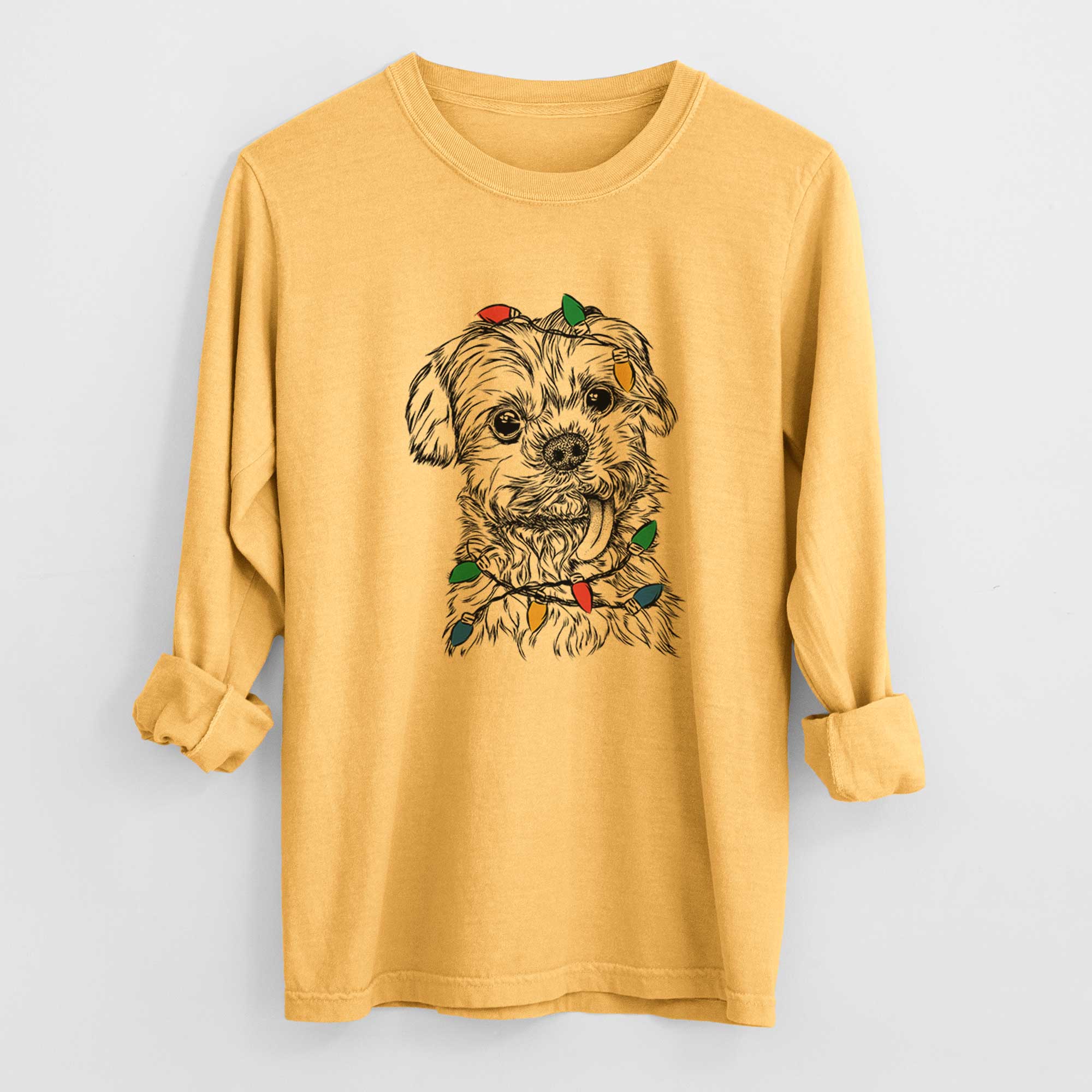 Christmas Lights Tiny Titan the Shih Tzu - Heavyweight 100% Cotton Long Sleeve