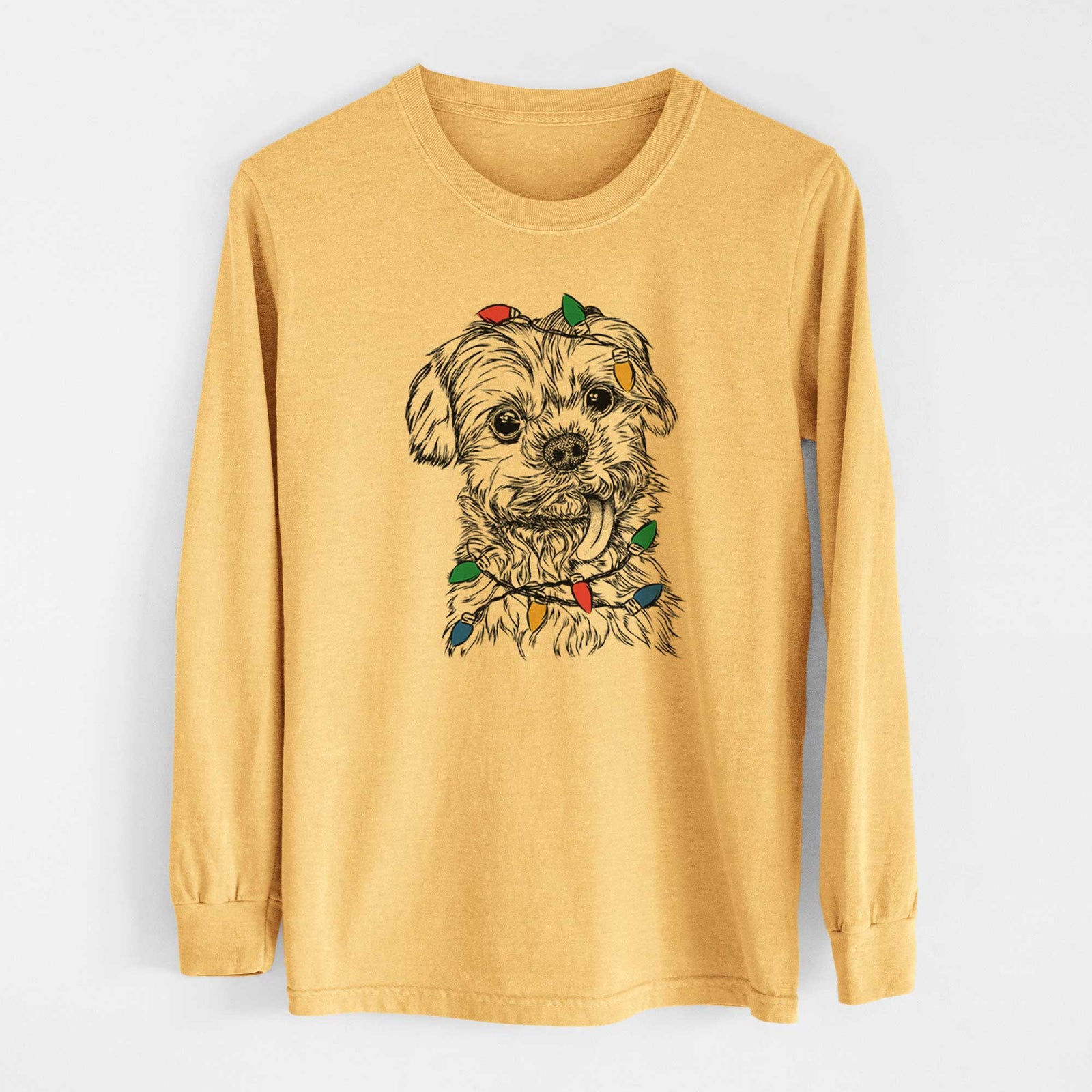 Christmas Lights Tiny Titan the Shih Tzu - Heavyweight 100% Cotton Long Sleeve