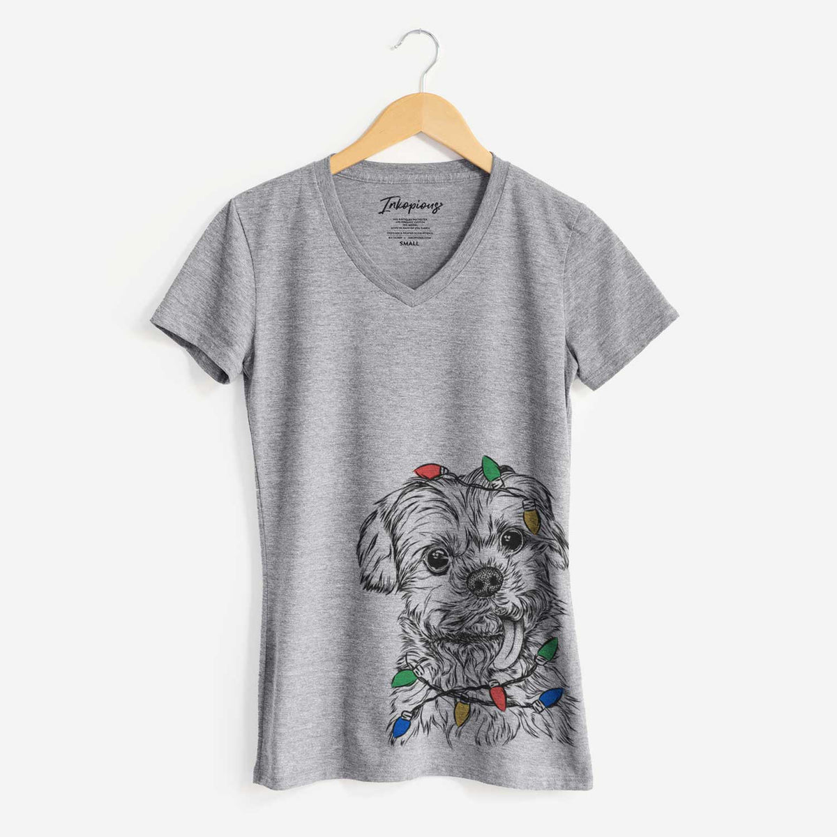 Christmas Lights Tiny Titan the Shih Tzu - Women's V-neck Shirt