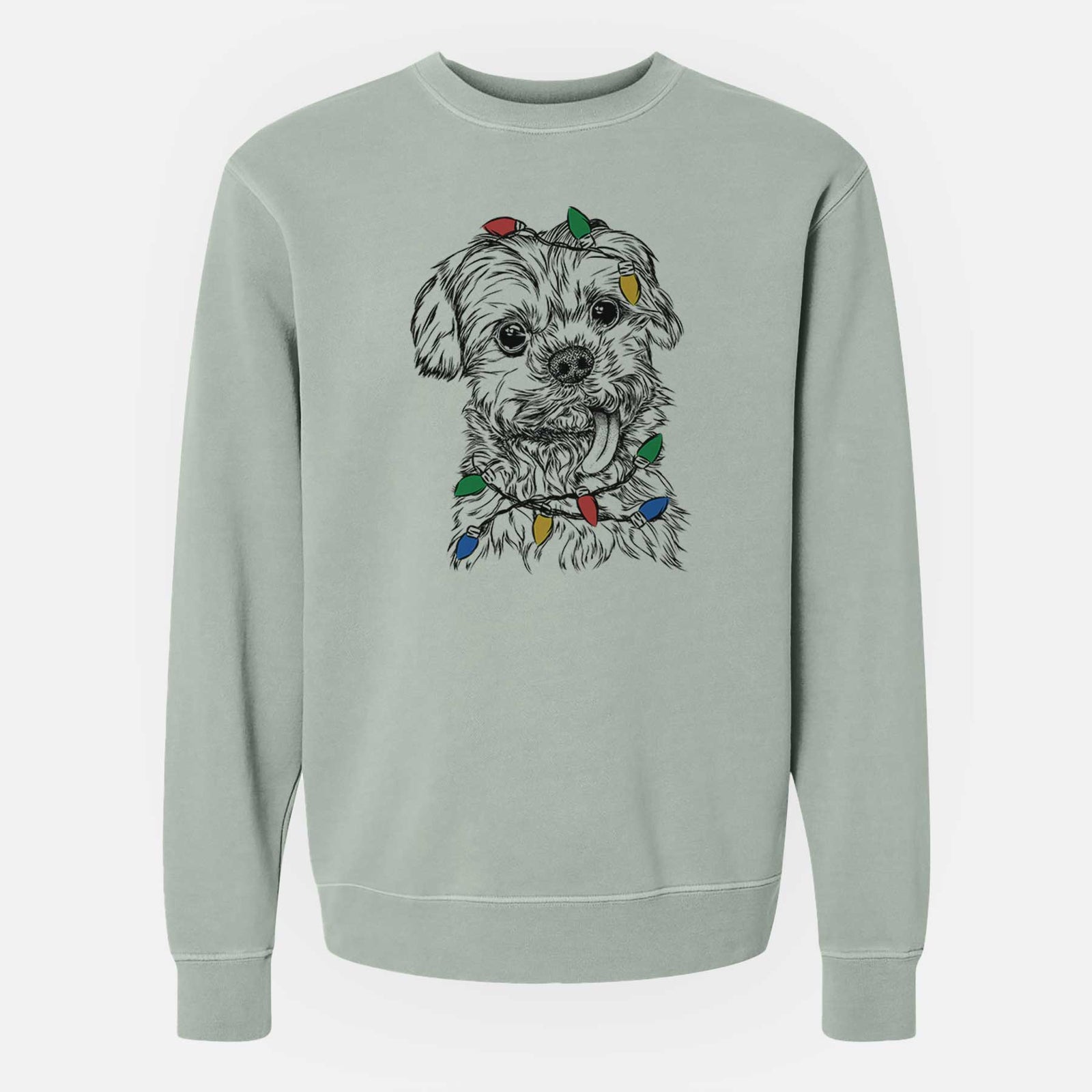 Christmas Lights Tiny Titan the Shih Tzu - Unisex Pigment Dyed Crew Sweatshirt