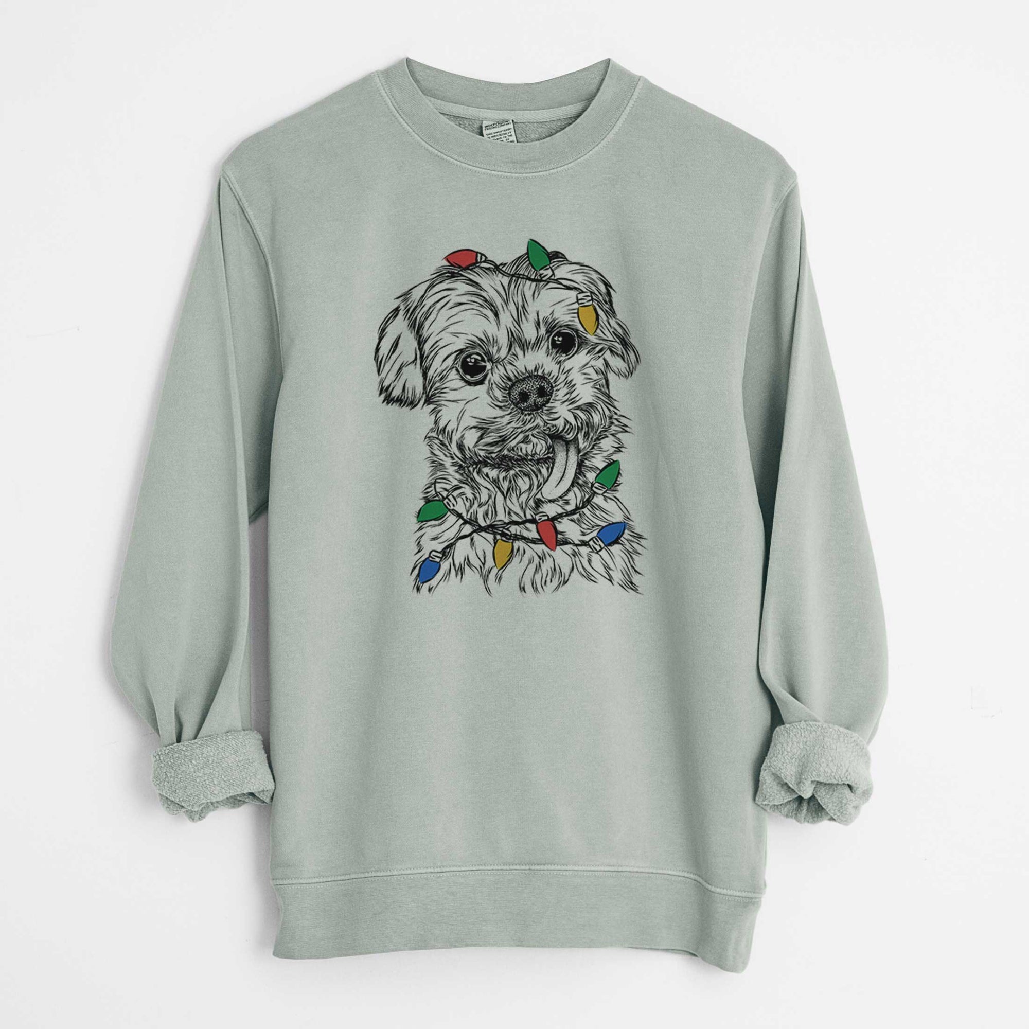 Christmas Lights Tiny Titan the Shih Tzu - Unisex Pigment Dyed Crew Sweatshirt