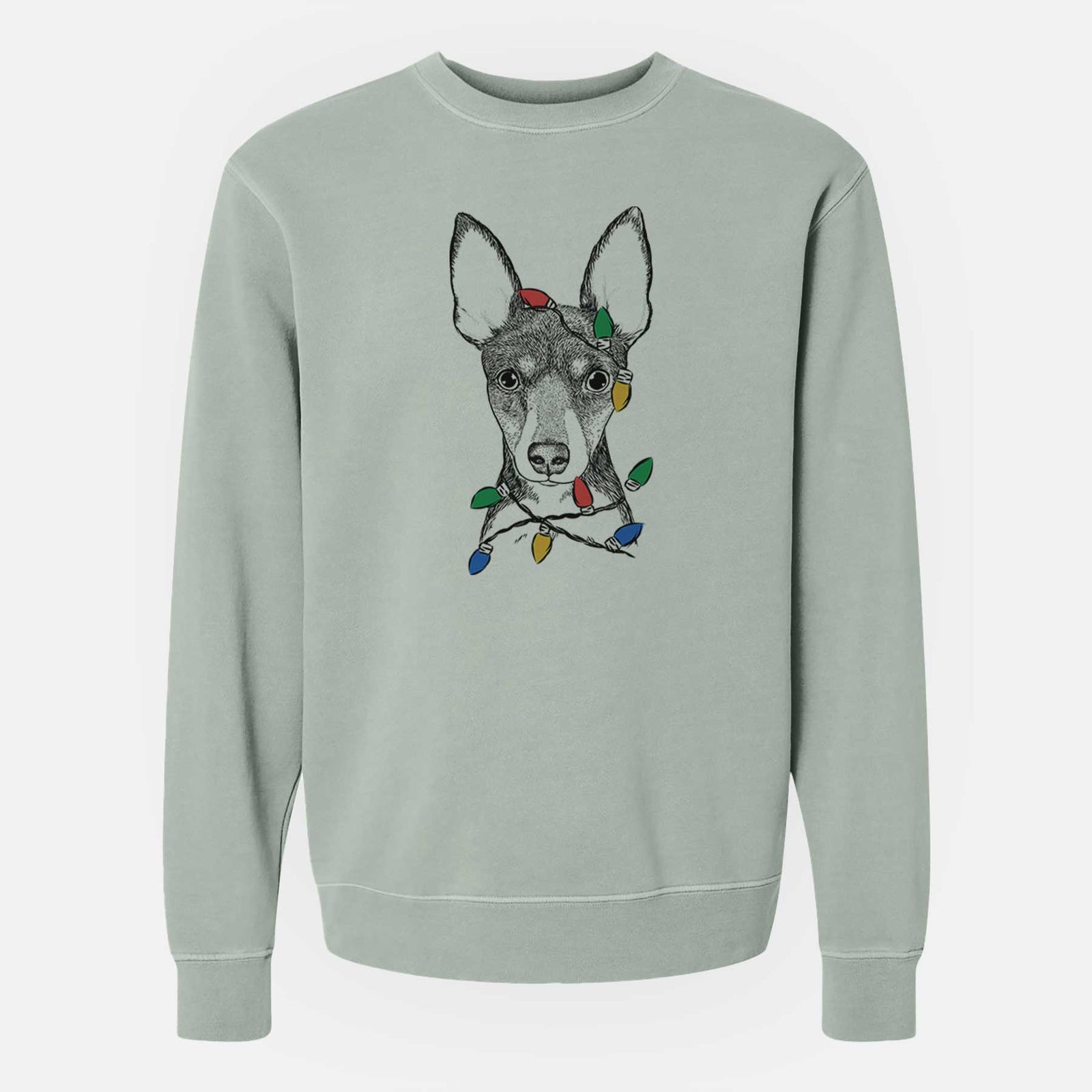 Christmas Lights Tiny the Toy Fox Terrier - Unisex Pigment Dyed Crew Sweatshirt