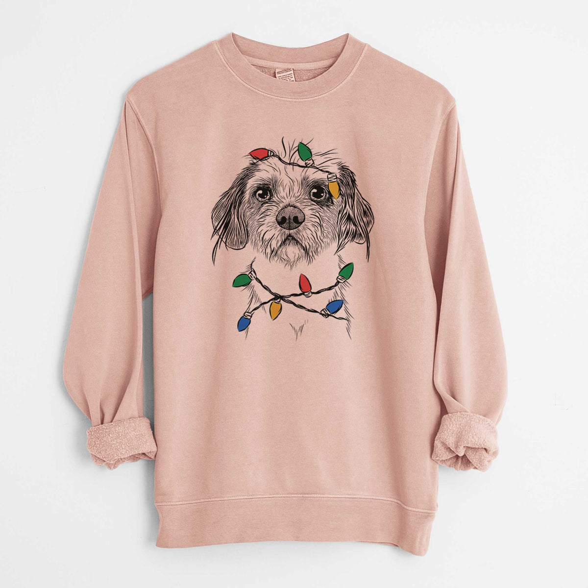 Christmas Lights Tiny Tucker the Mixed Breed - Unisex Pigment Dyed Crew Sweatshirt