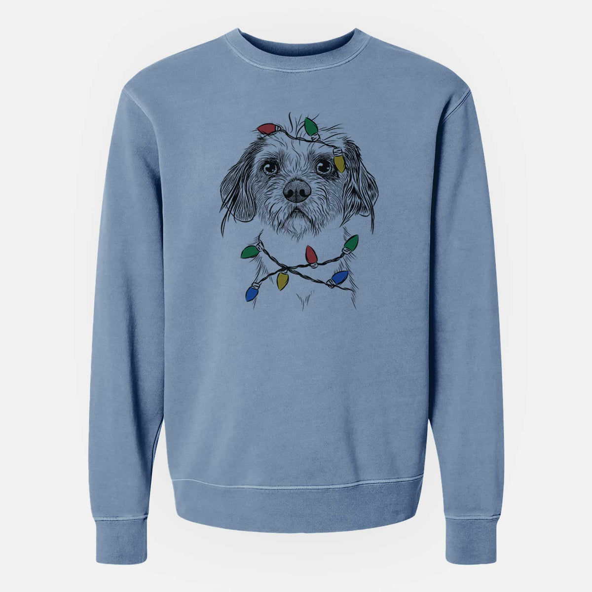 Christmas Lights Tiny Tucker the Mixed Breed - Unisex Pigment Dyed Crew Sweatshirt