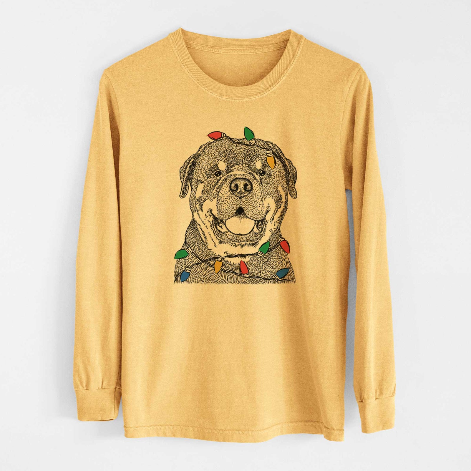 Christmas Lights Titan the Rottweiler - Heavyweight 100% Cotton Long Sleeve
