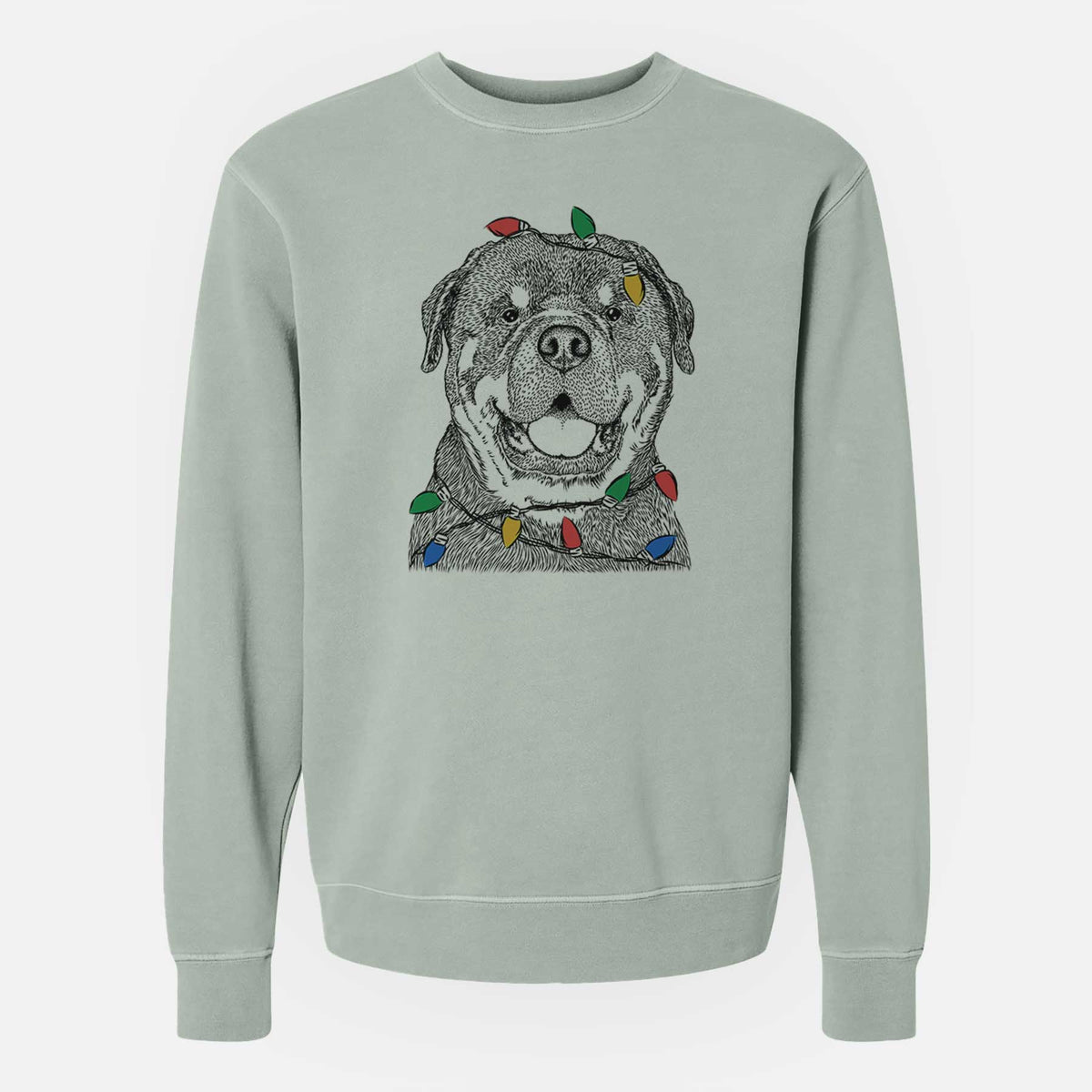Christmas Lights Titan the Rottweiler - Unisex Pigment Dyed Crew Sweatshirt