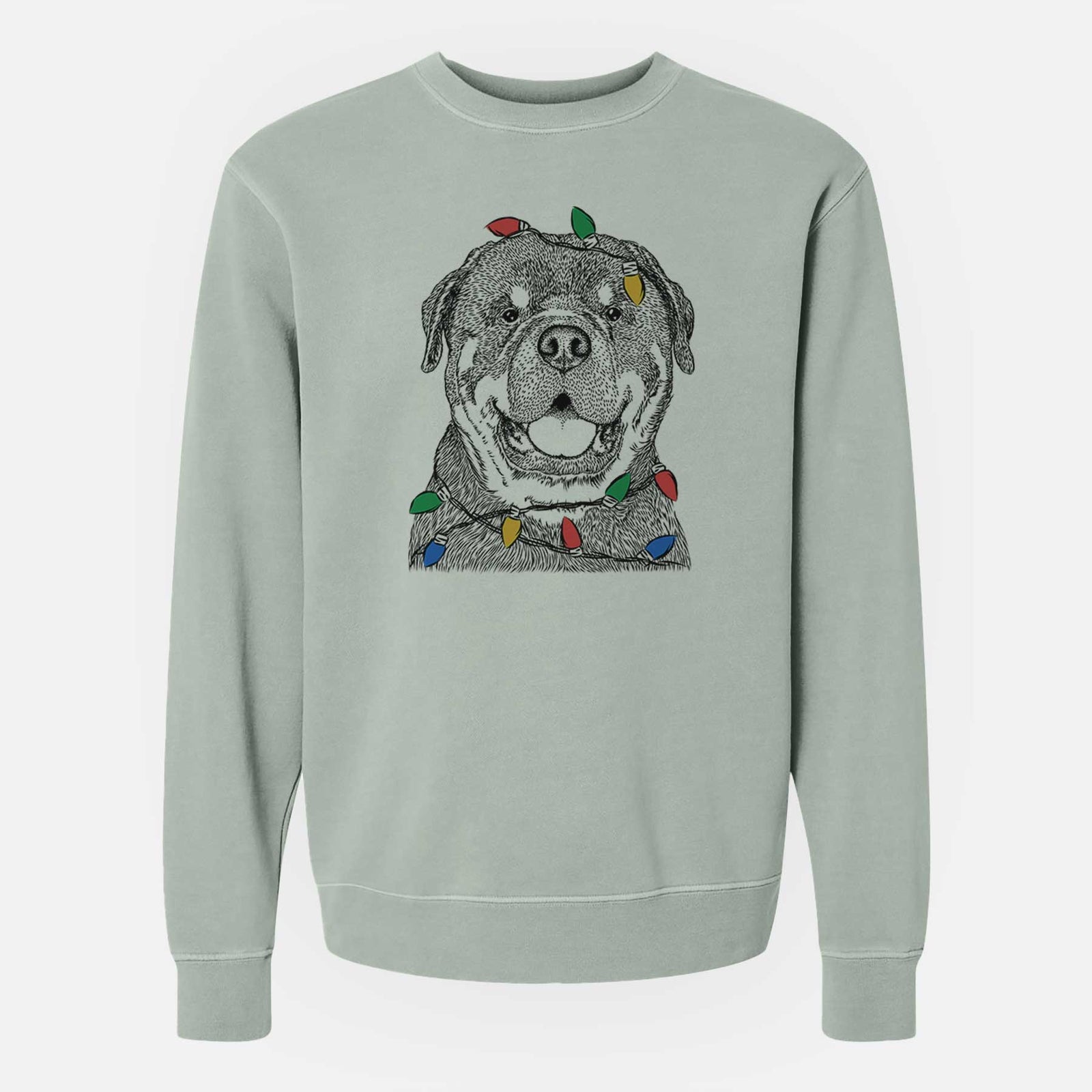 Christmas Lights Titan the Rottweiler - Unisex Pigment Dyed Crew Sweatshirt