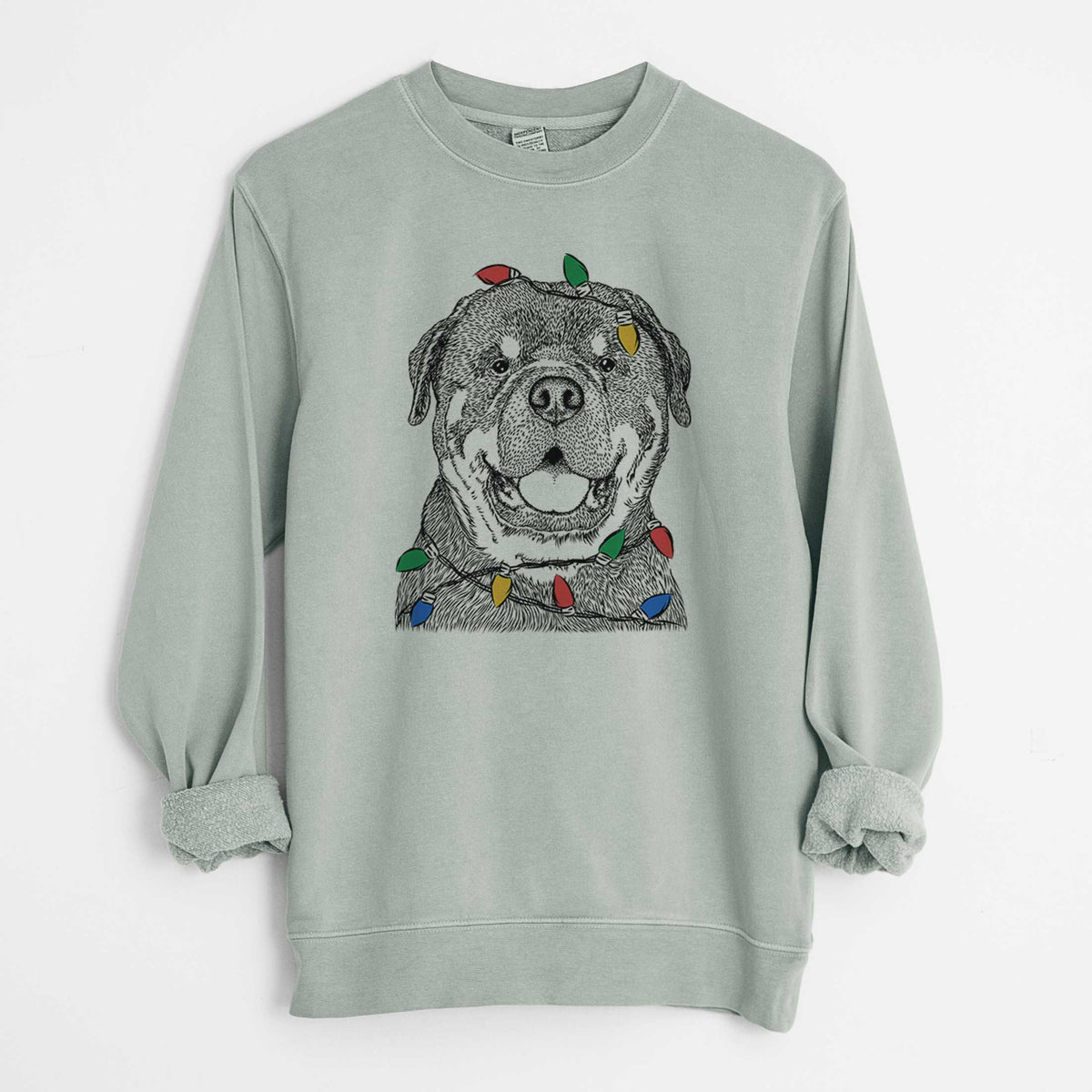 Christmas Lights Titan the Rottweiler - Unisex Pigment Dyed Crew Sweatshirt