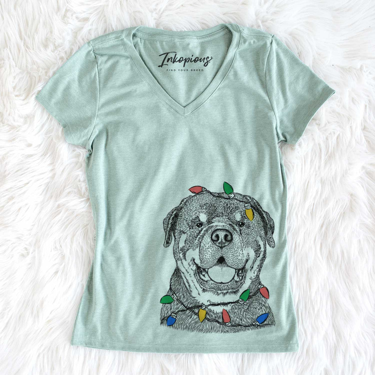 Christmas Lights Titan the Rottweiler - Women&#39;s V-neck Shirt