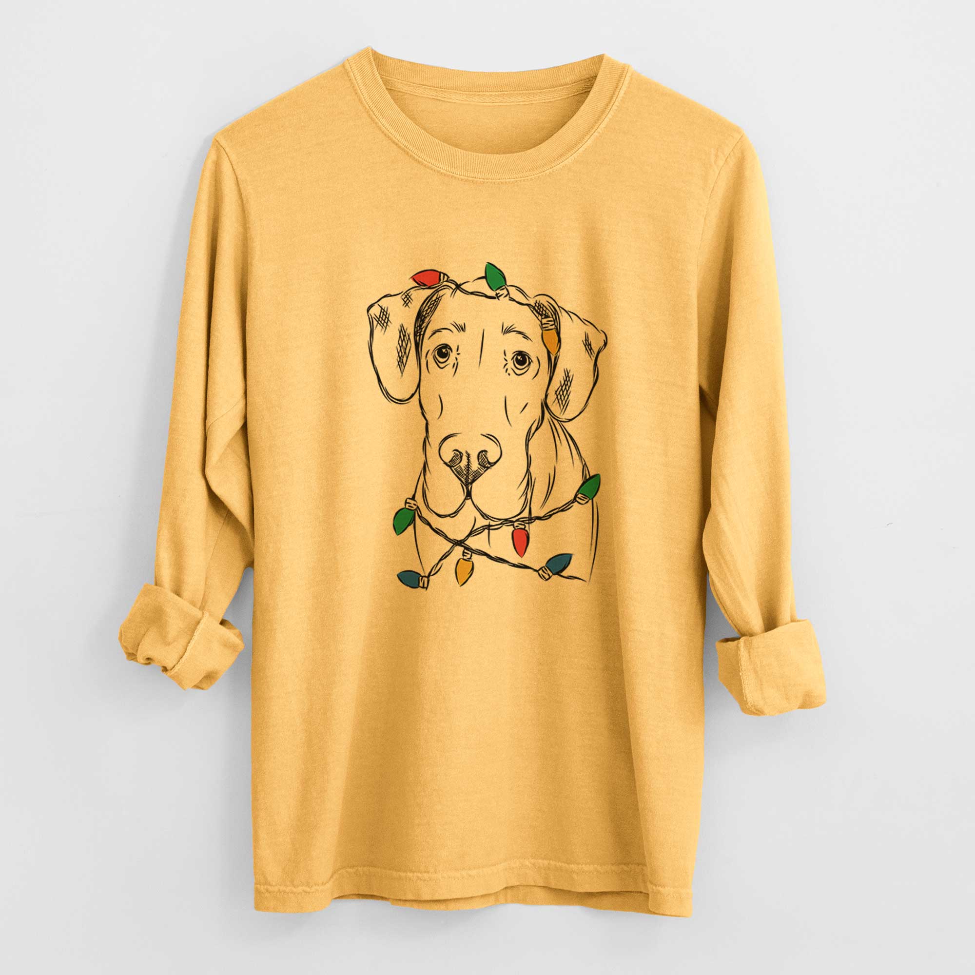 Christmas Lights Titus the Great Dane - Heavyweight 100% Cotton Long Sleeve