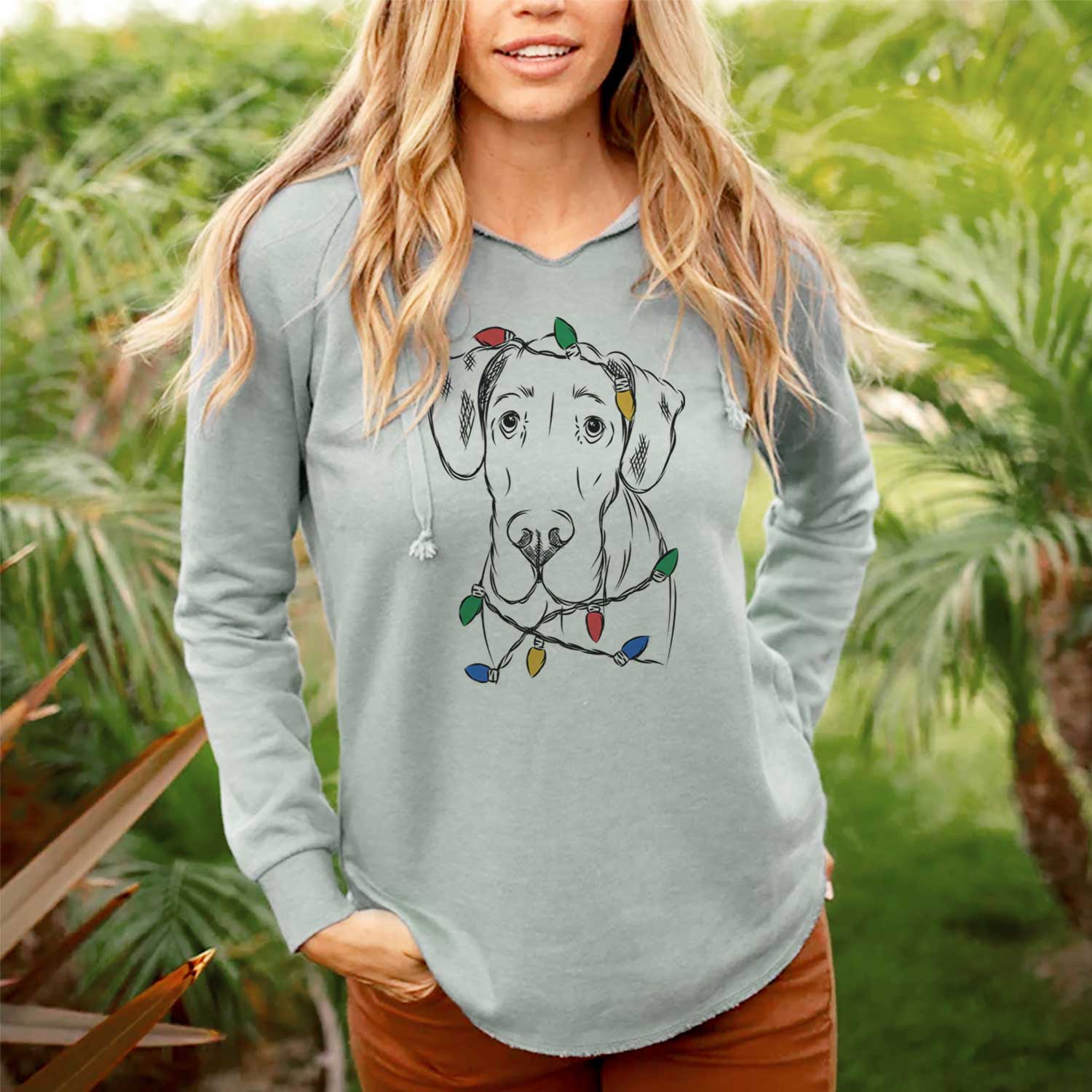 Christmas Lights Titus the Great Dane - Cali Wave Hooded Sweatshirt