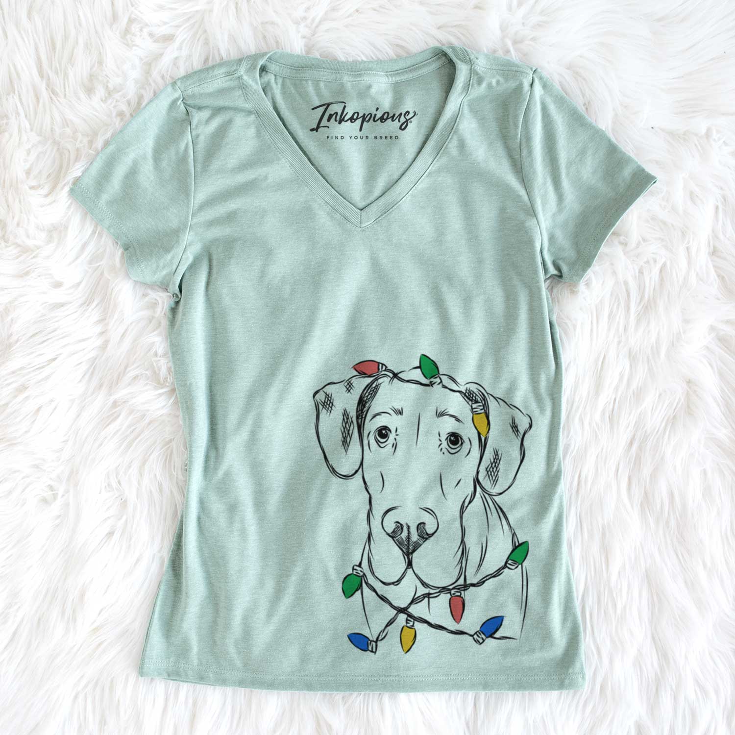 Christmas Lights Titus the Great Dane - Women's V-neck Shirt