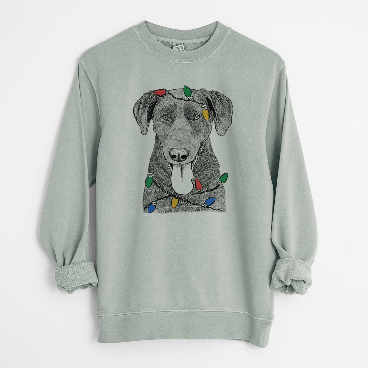 Christmas Lights Tobes the Chocolate Lab - Unisex Pigment Dyed Crew Sweatshirt
