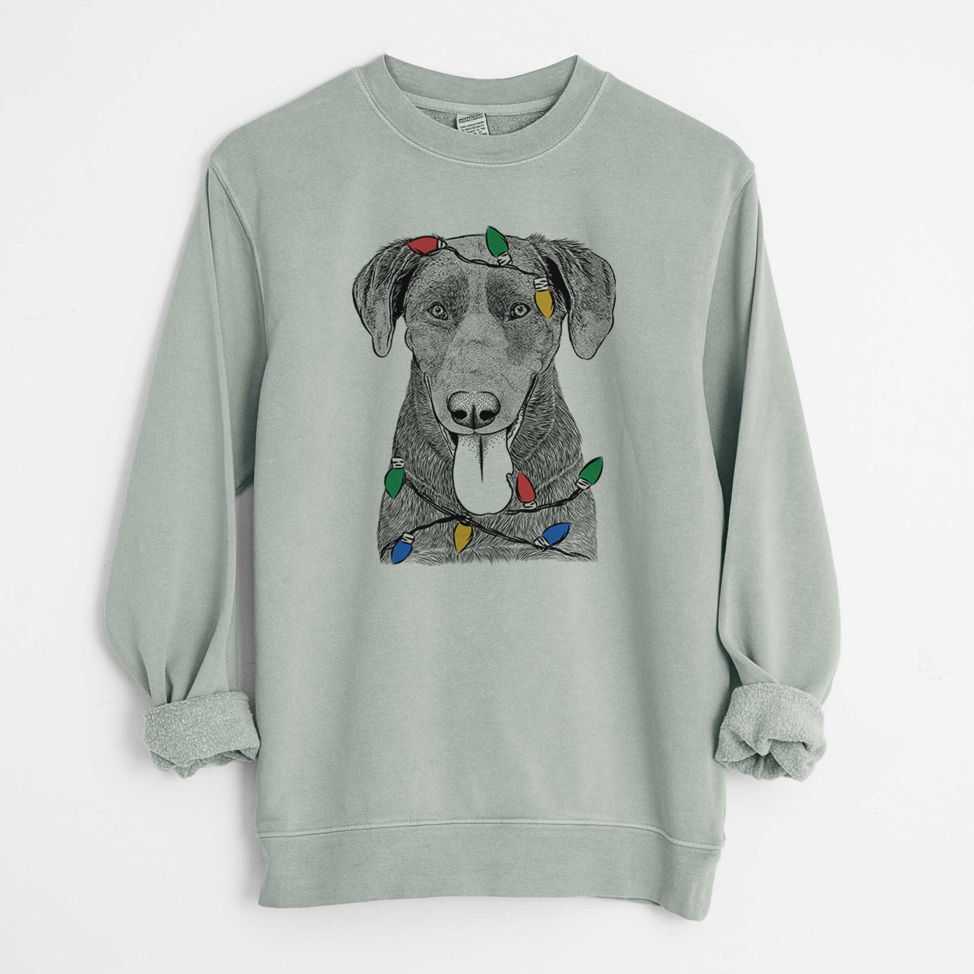 Christmas Lights Tobes the Chocolate Lab - Unisex Pigment Dyed Crew Sweatshirt