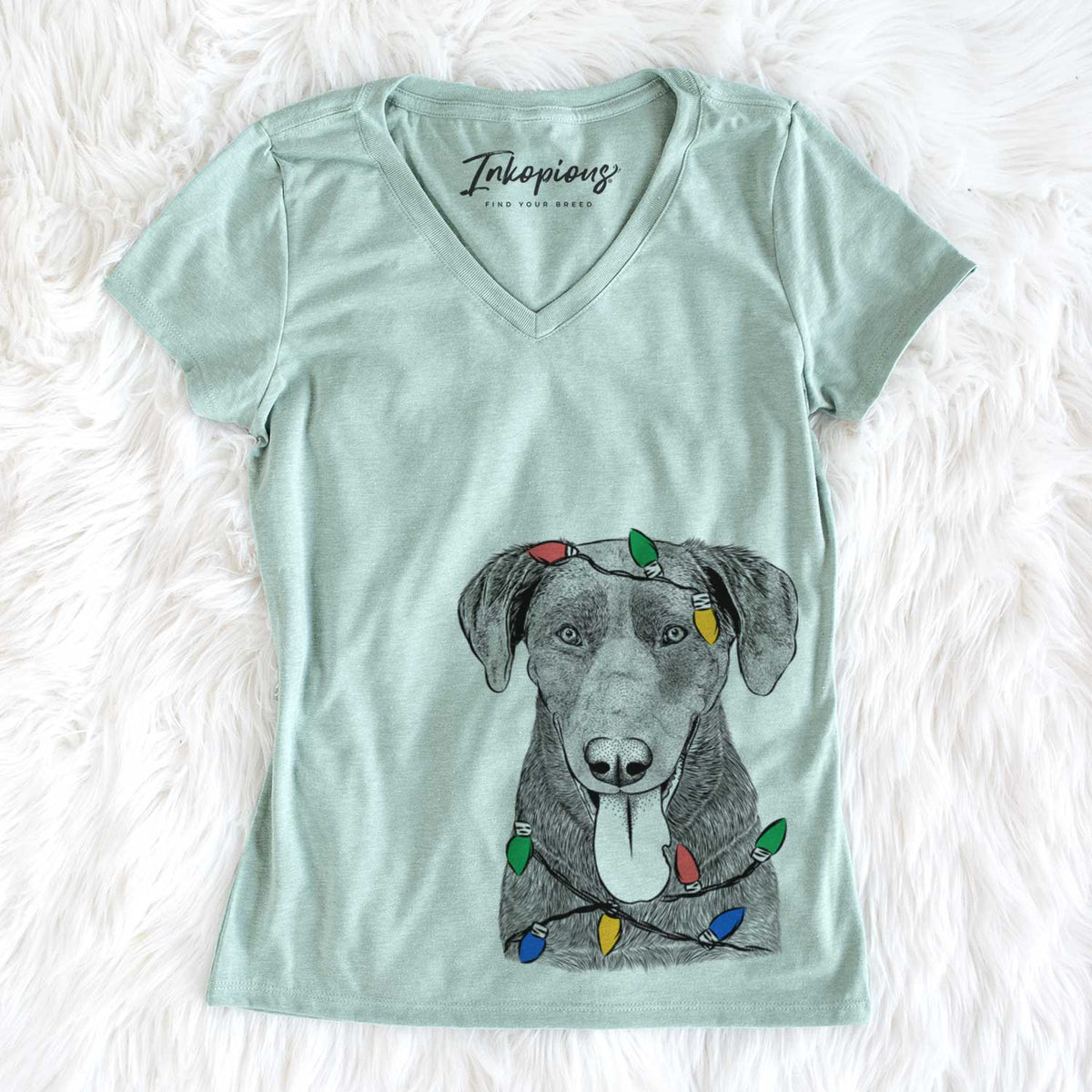 Christmas Lights Tobes the Chocolate Lab - Women&#39;s V-neck Shirt