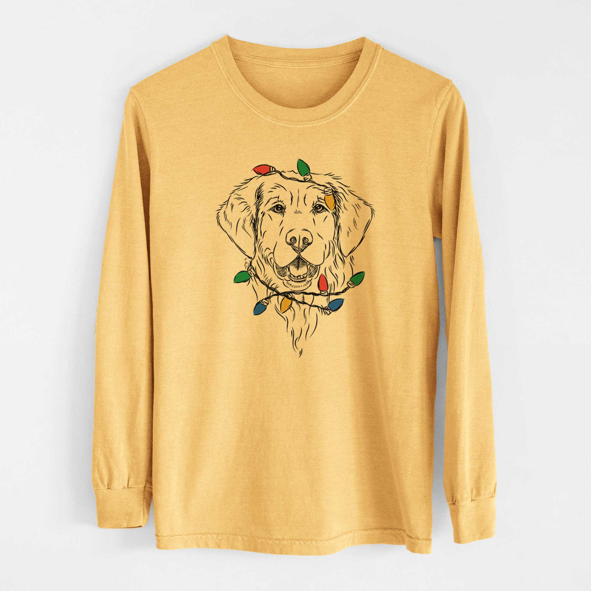 Christmas Lights Toby the Golden Retriever - Heavyweight 100% Cotton Long Sleeve