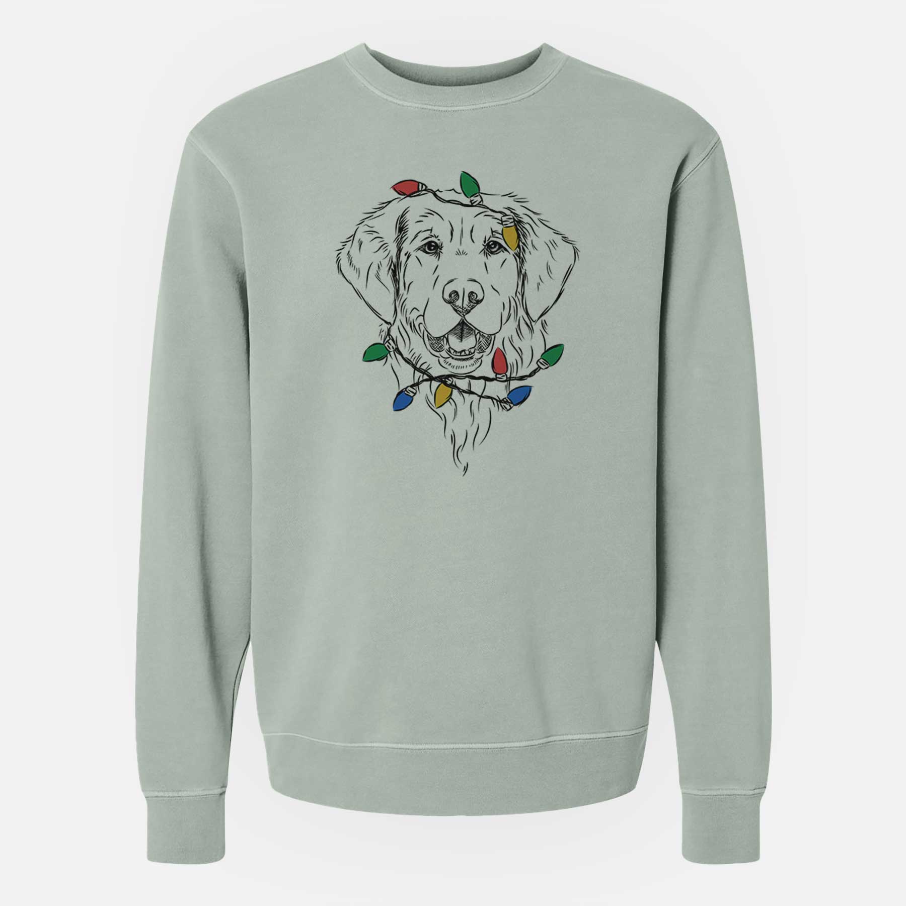 Christmas Lights Toby the Golden Retriever - Unisex Pigment Dyed Crew Sweatshirt