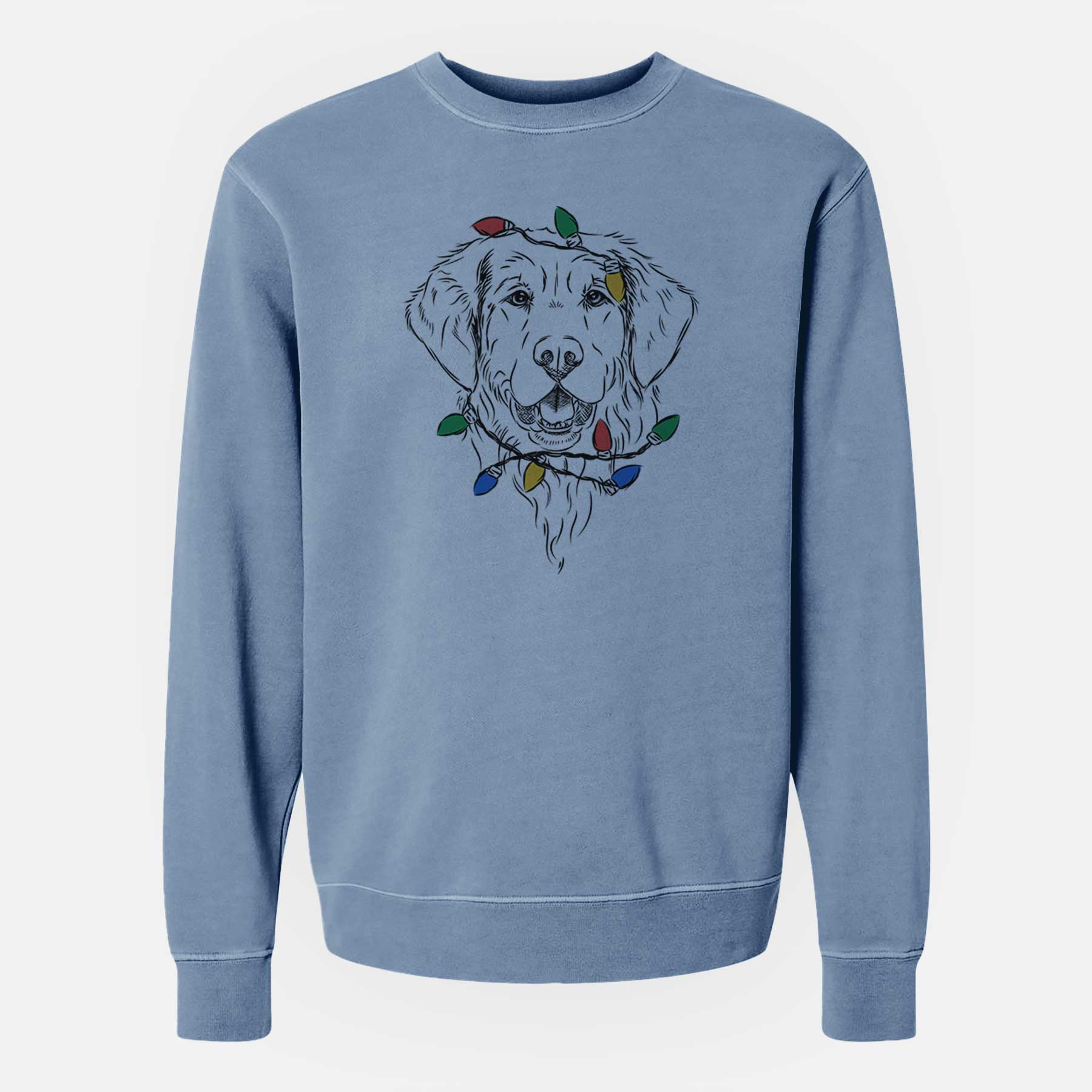 Christmas Lights Toby the Golden Retriever - Unisex Pigment Dyed Crew Sweatshirt