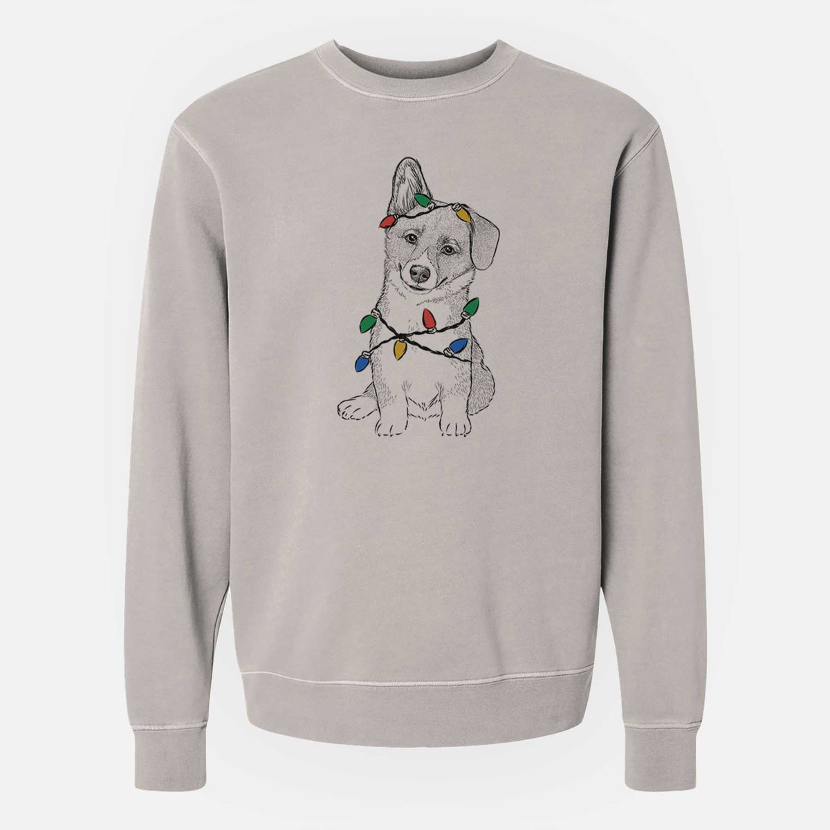 Christmas Lights Toby the Corgi Puppy - Unisex Pigment Dyed Crew Sweatshirt