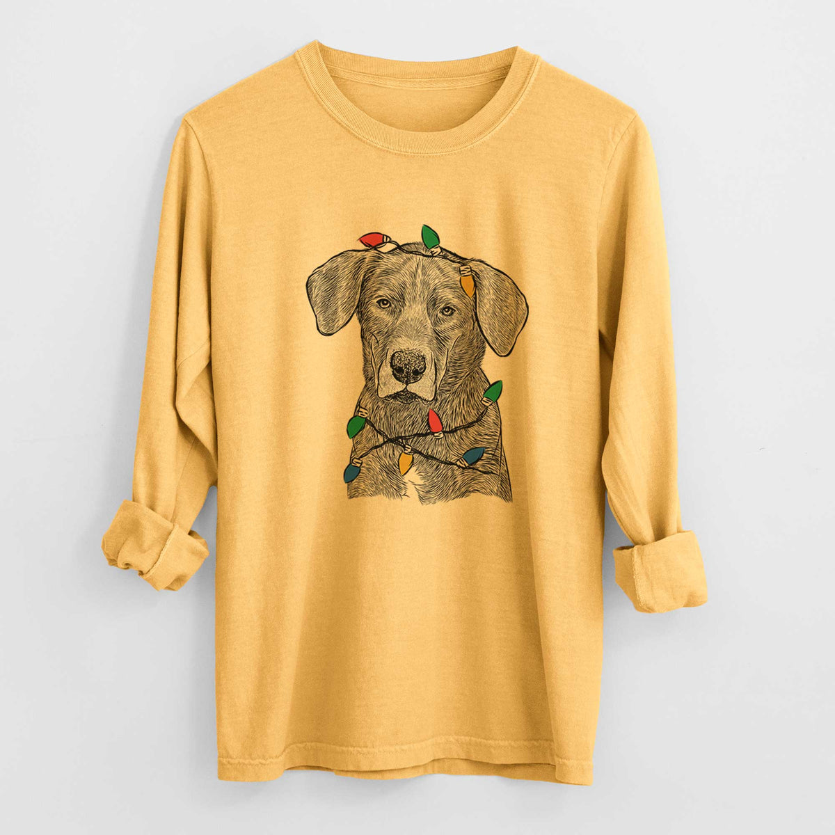 Christmas Lights Tom the Lab Dane Mix - Heavyweight 100% Cotton Long Sleeve