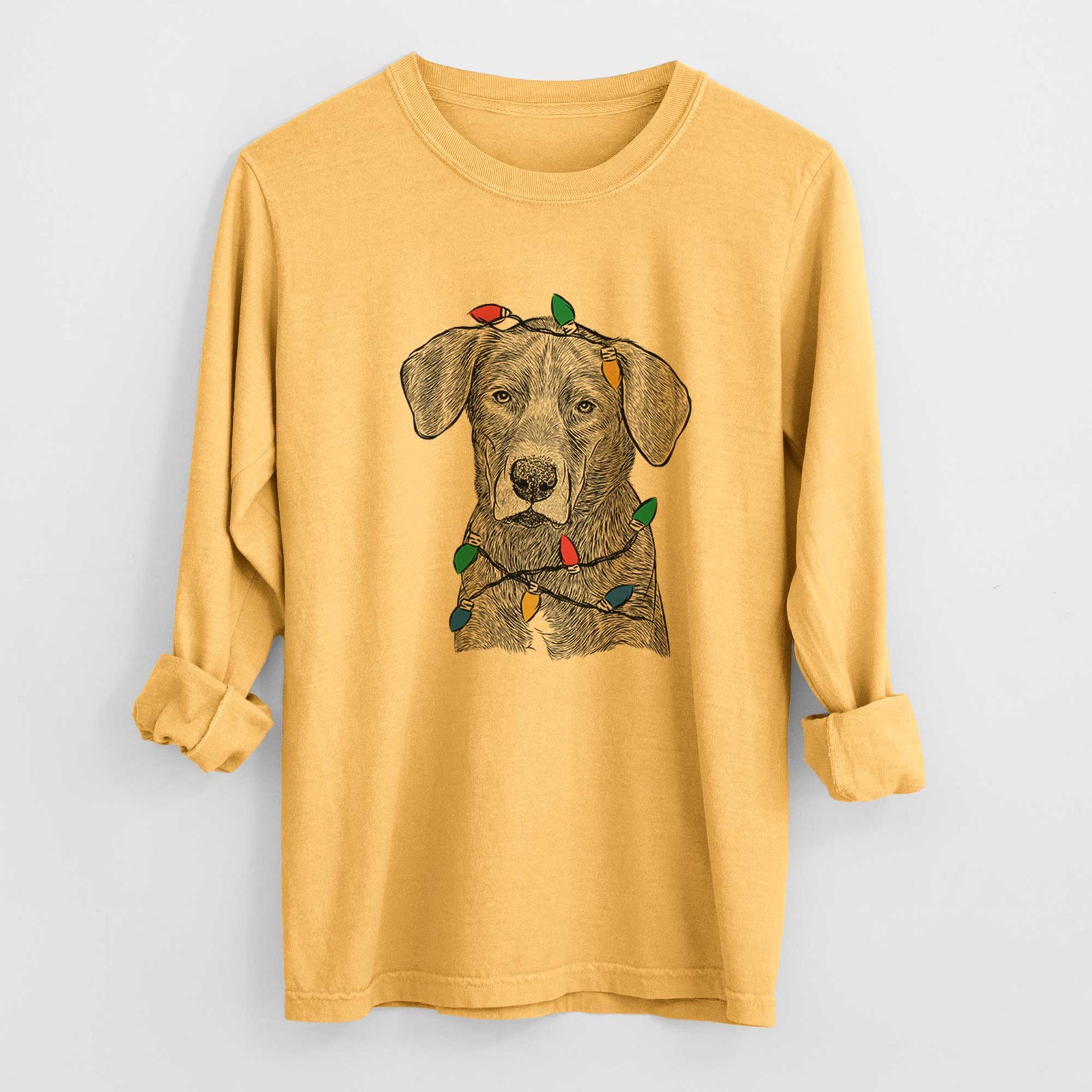 Christmas Lights Tom the Lab Dane Mix - Heavyweight 100% Cotton Long Sleeve
